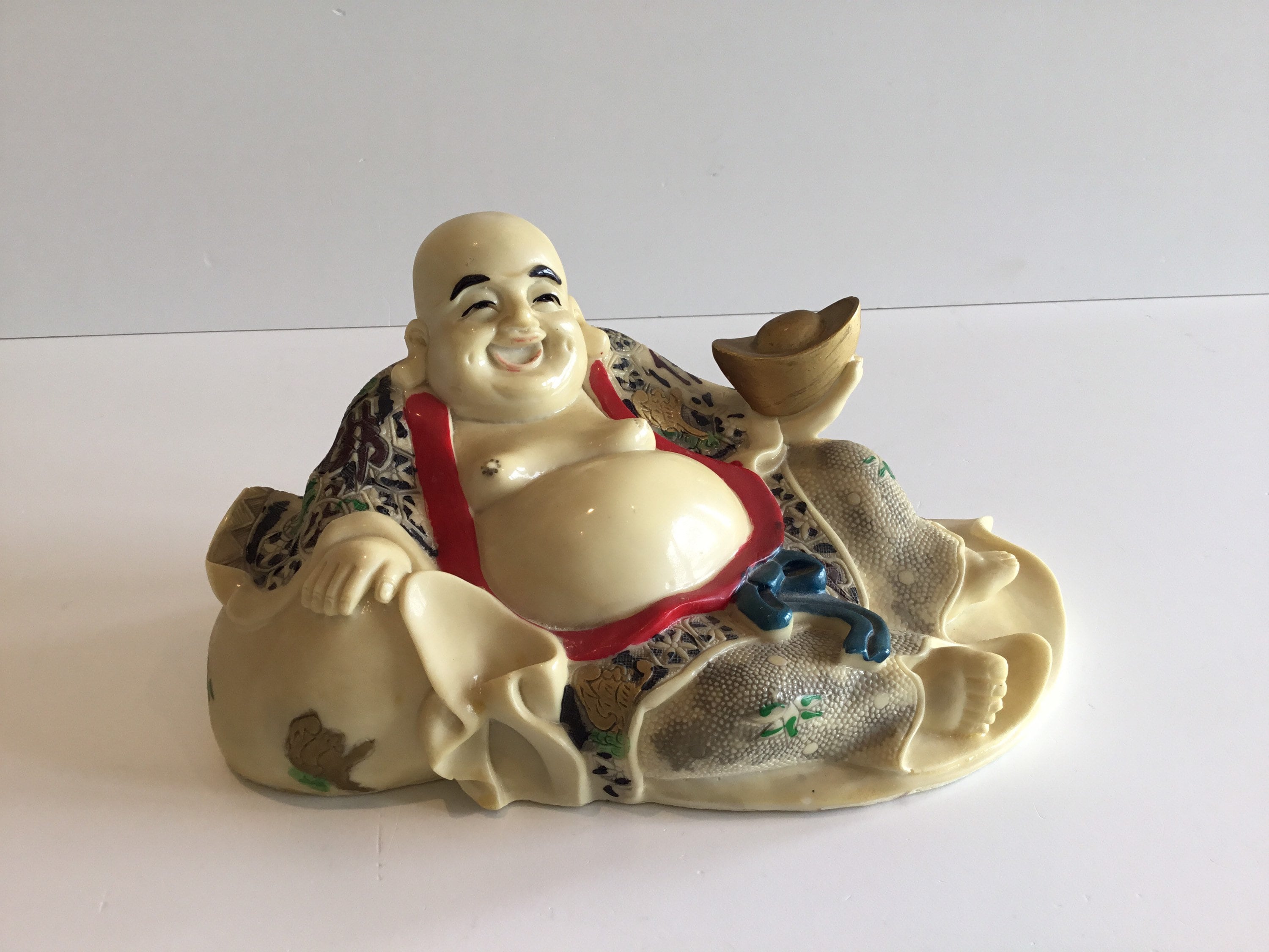 Vintage Sculpture | 1950s Ivory Resin Buddha, Hand-Painted Decorative Art — photo 2 of 7