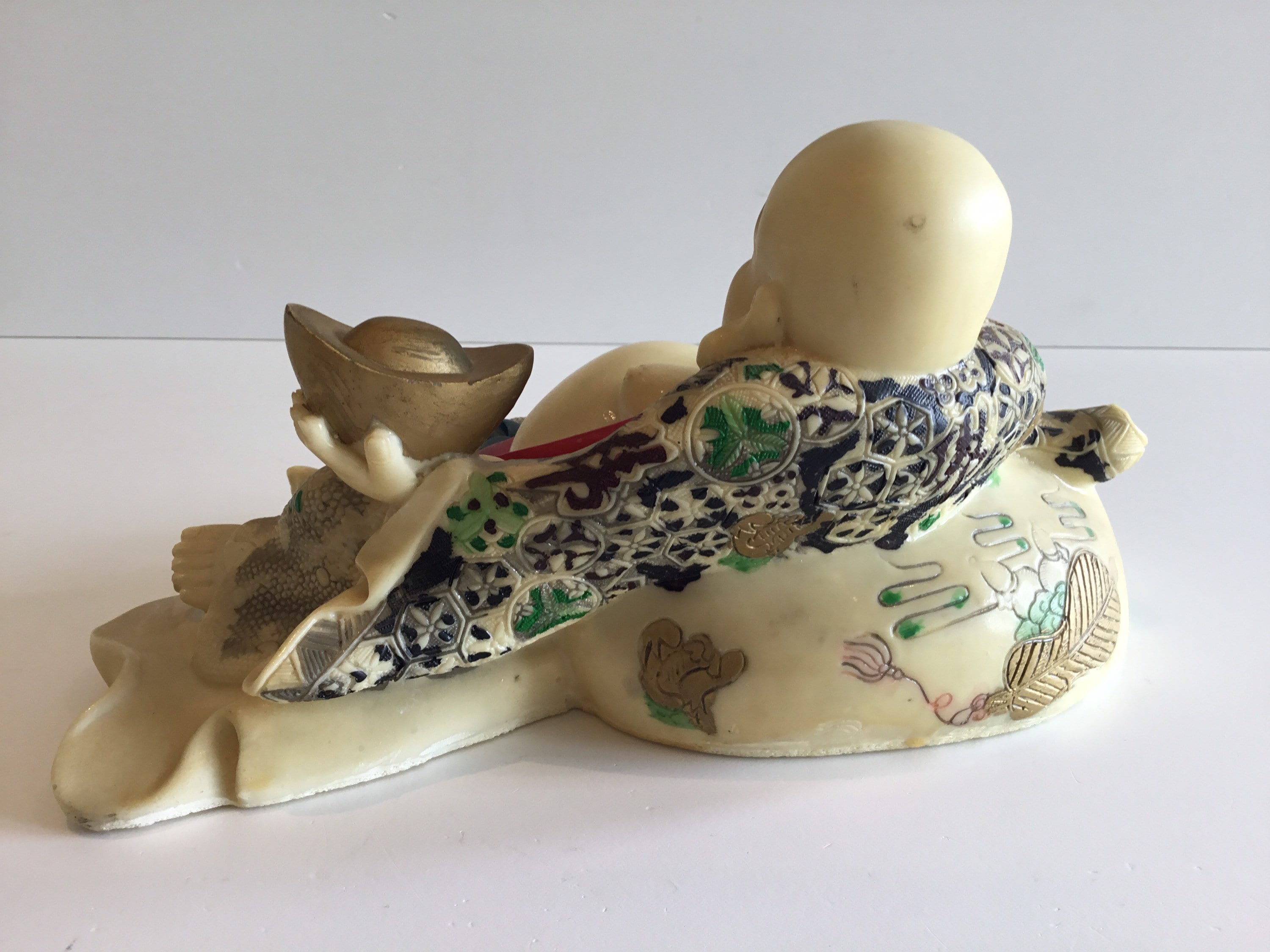 Vintage Sculpture | 1950s Ivory Resin Buddha, Hand-Painted Decorative Art — photo 6 of 7
