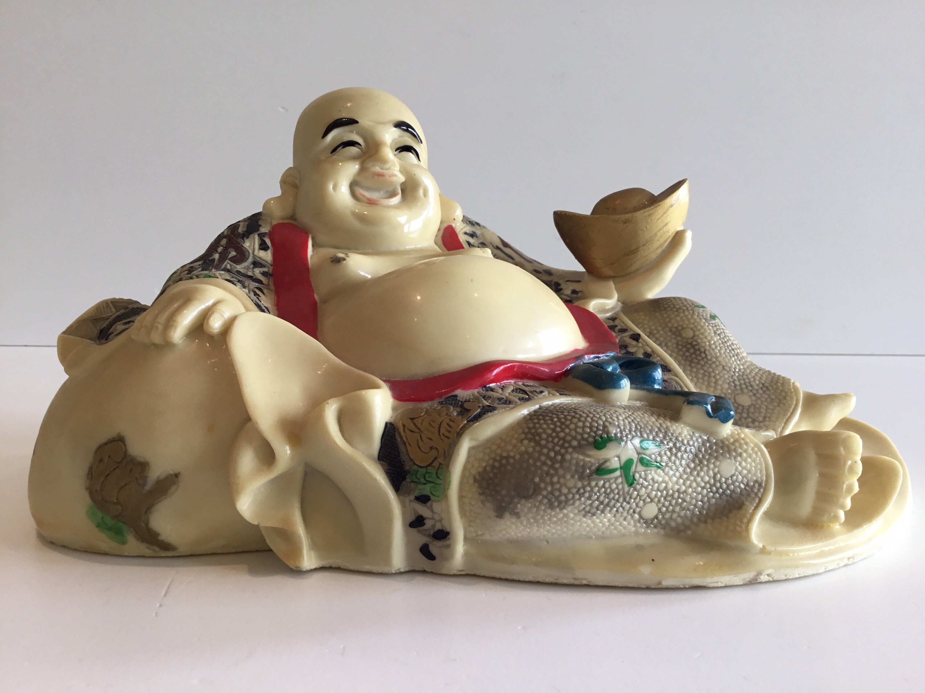 Vintage Sculpture | 1950s Ivory Resin Buddha, Hand-Painted Decorative Art — photo 7 of 7