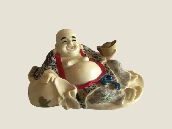 Vintage Sculpture | 1950s Ivory Resin Buddha, Hand-Painted Decorative Art