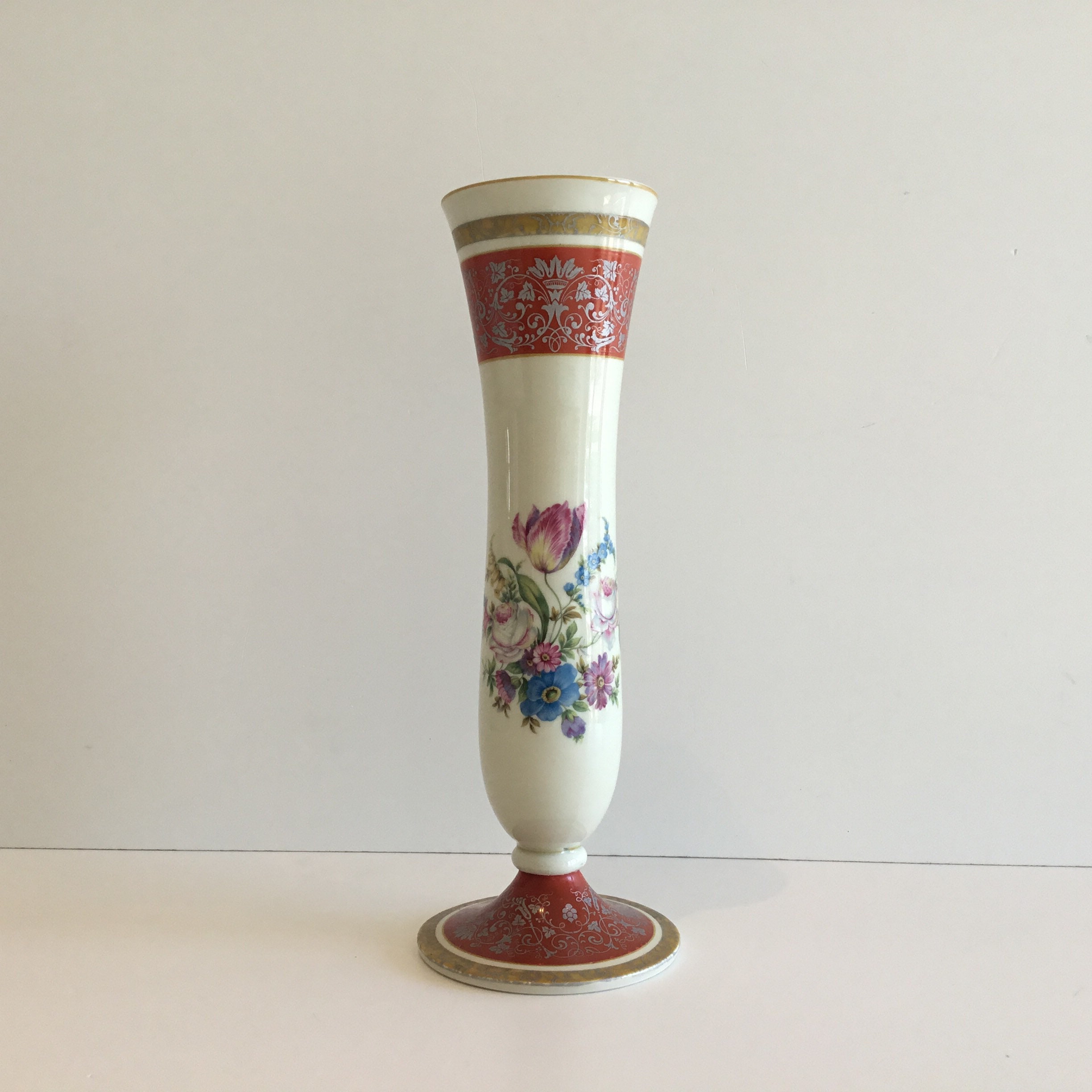 Vintage Porcelain Vase | Rosenthal Germany 1940s, Hand Painted Floral Decorated — photo 2 of 10