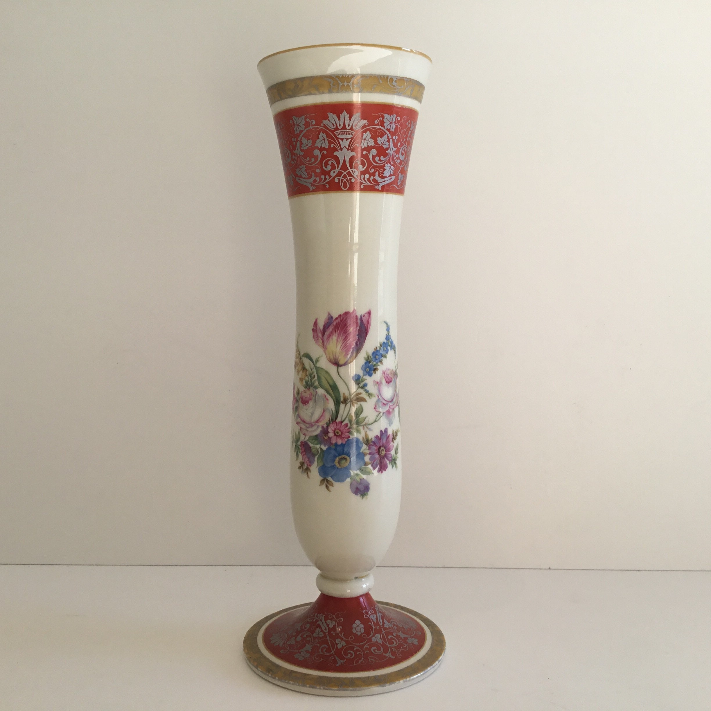 Vintage Porcelain Vase | Rosenthal Germany 1940s, Hand Painted Floral Decorated — photo 3 of 10