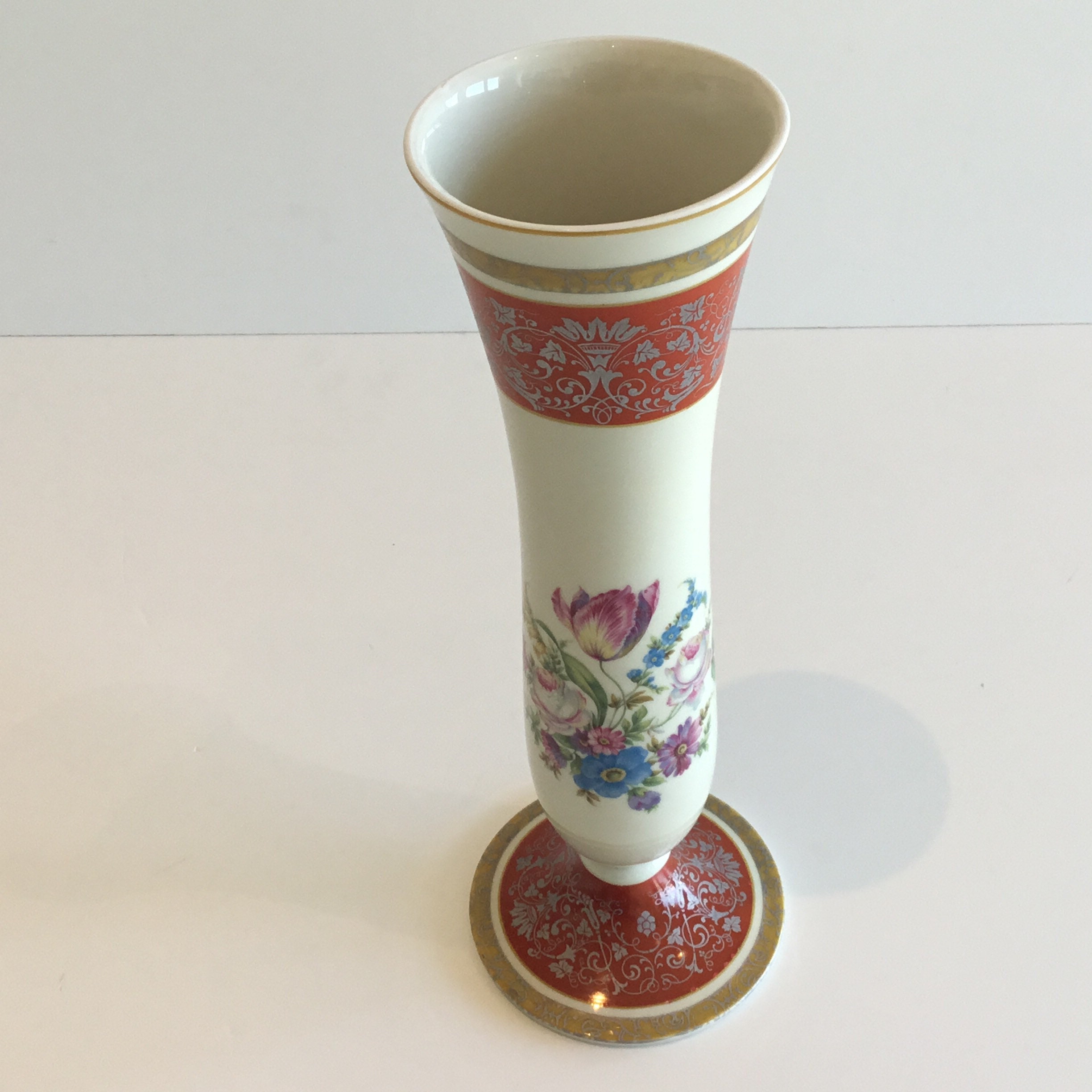 Vintage Porcelain Vase | Rosenthal Germany 1940s, Hand Painted Floral Decorated — photo 4 of 10