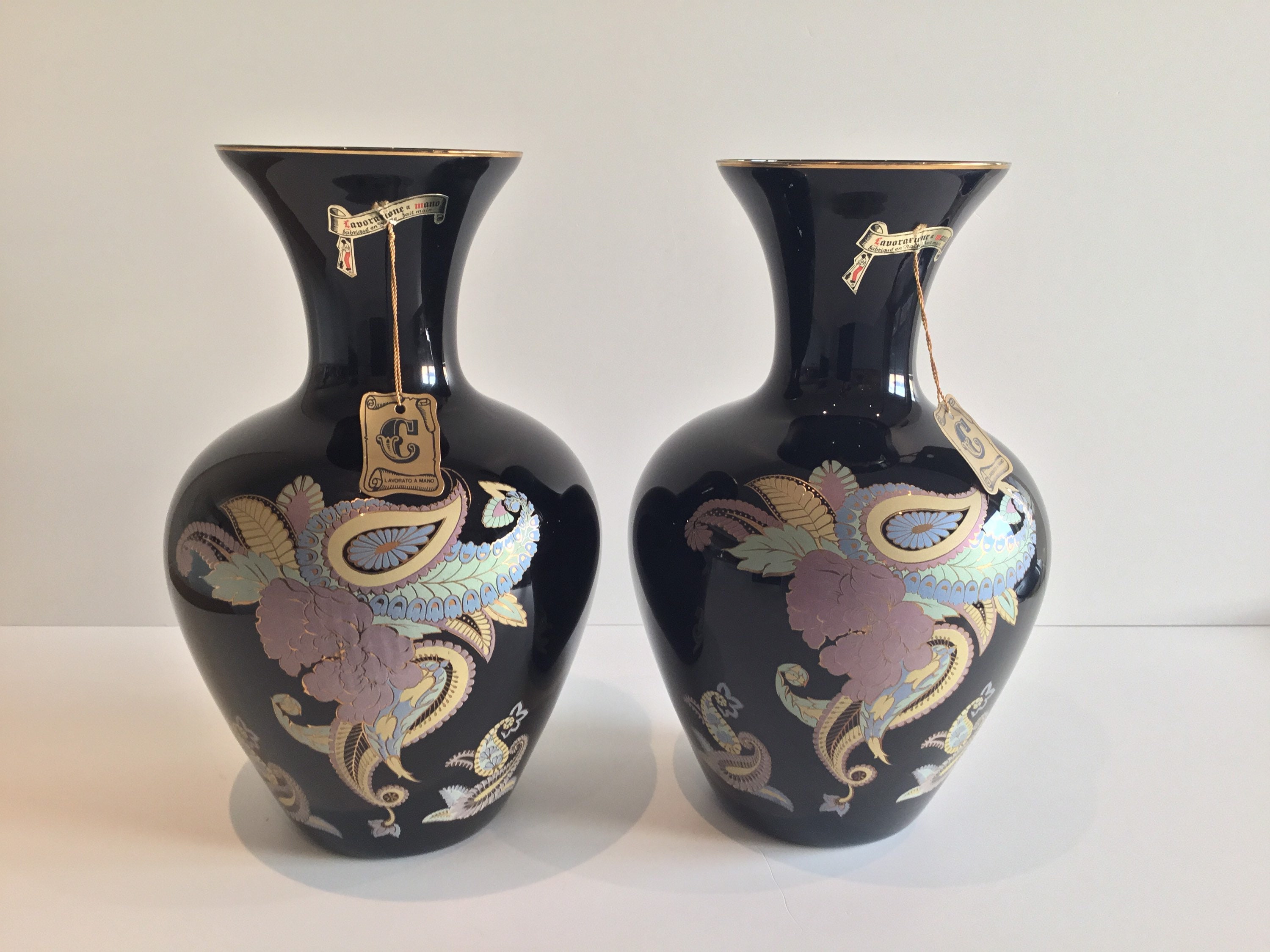 Antique Glass Vases (1940s) Murano Handcrafted and Hand-Painted, Pure Gold Decoration — photo 2 of 11