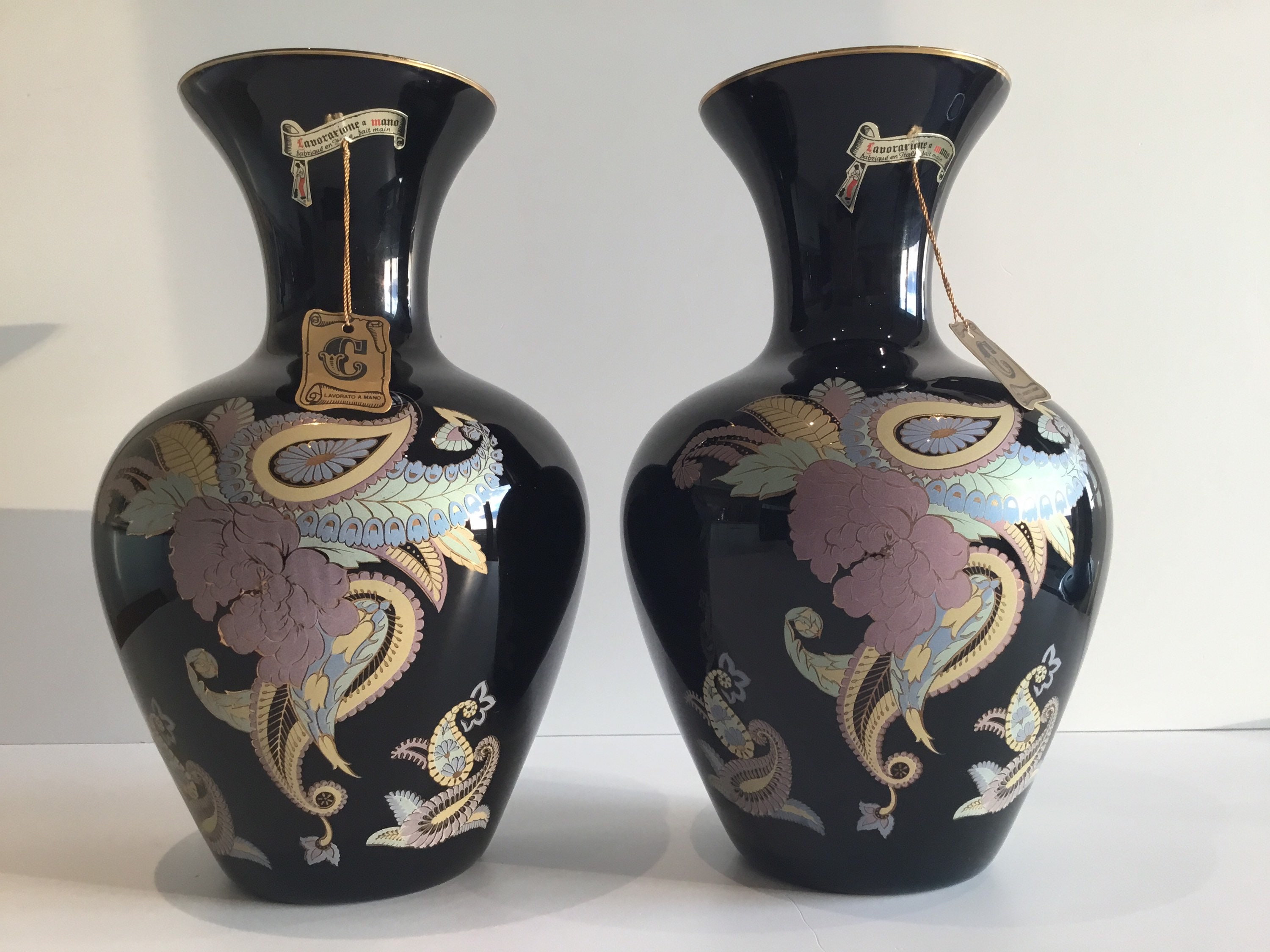 Antique Glass Vases (1940s) Murano Handcrafted and Hand-Painted, Pure Gold Decoration — photo 3 of 11