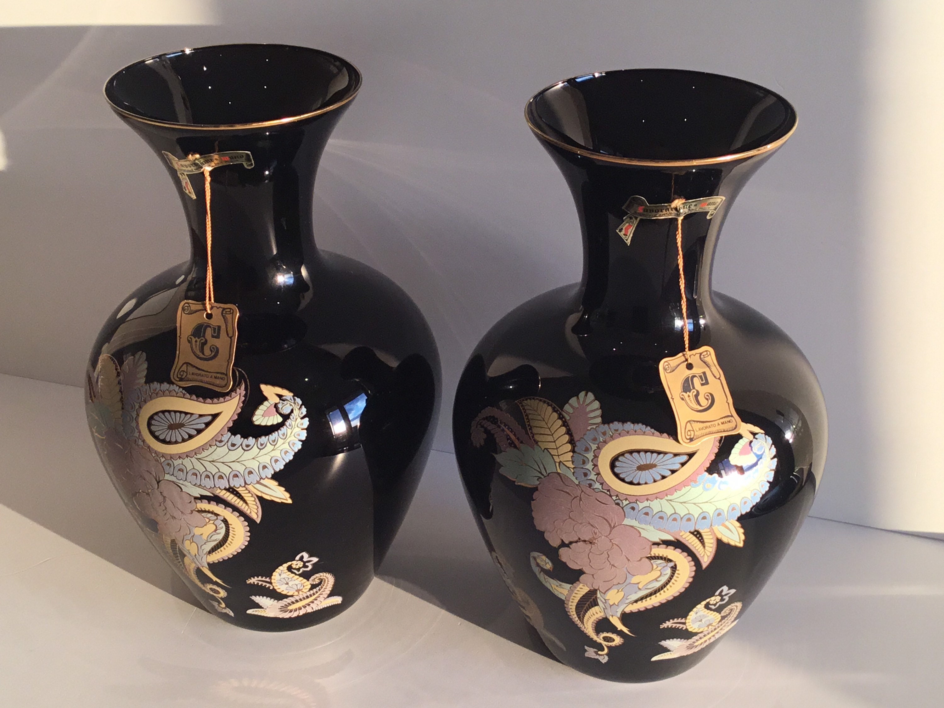 Antique Glass Vases (1940s) Murano Handcrafted and Hand-Painted, Pure Gold Decoration — photo 4 of 11