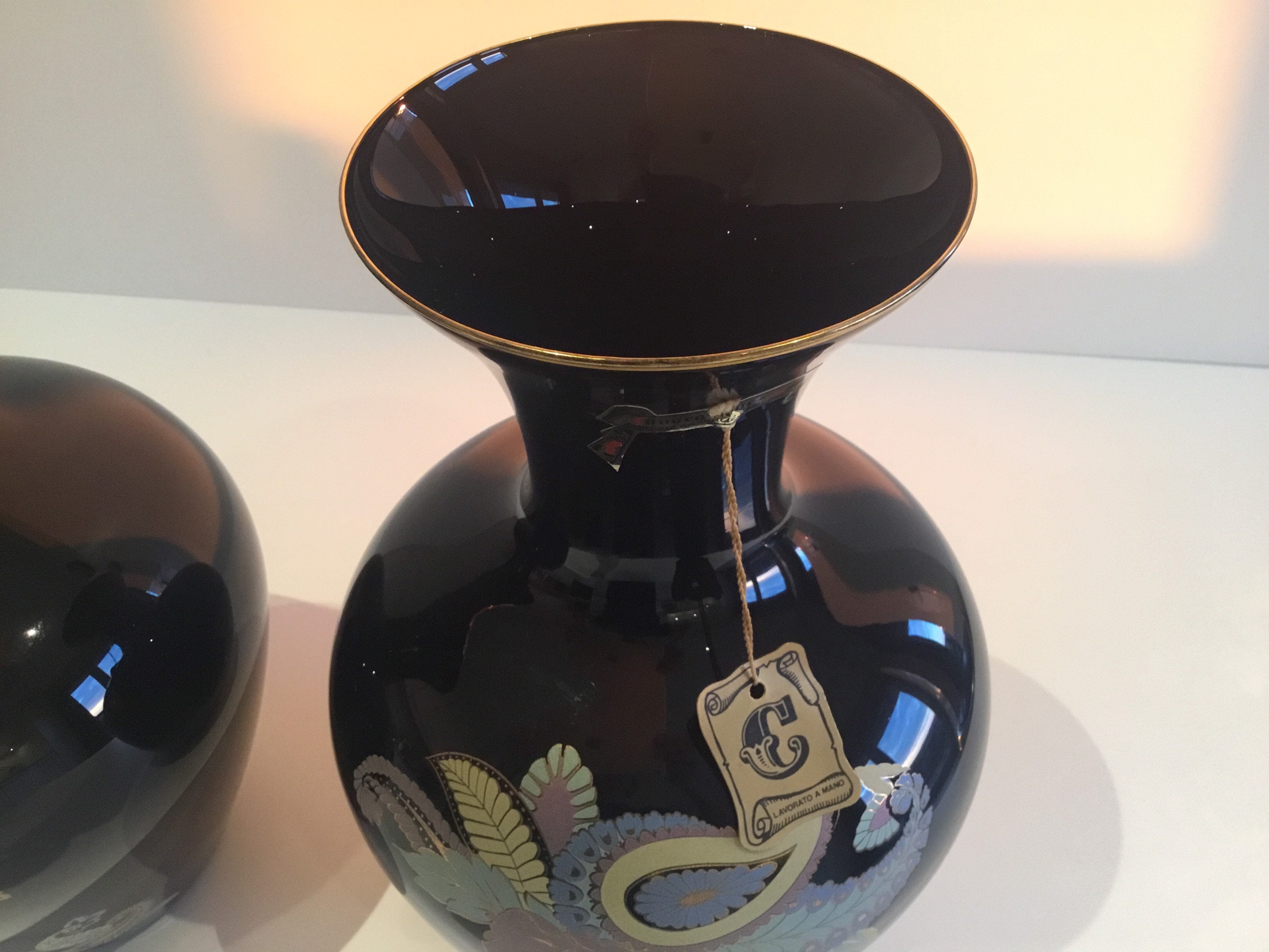 Antique Glass Vases (1940s) Murano Handcrafted and Hand-Painted, Pure Gold Decoration — photo 10 of 11