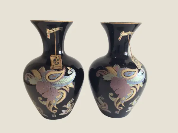 Antique Glass Vases (1940s) Murano Handcrafted and Hand-Painted, Pure Gold Decoration