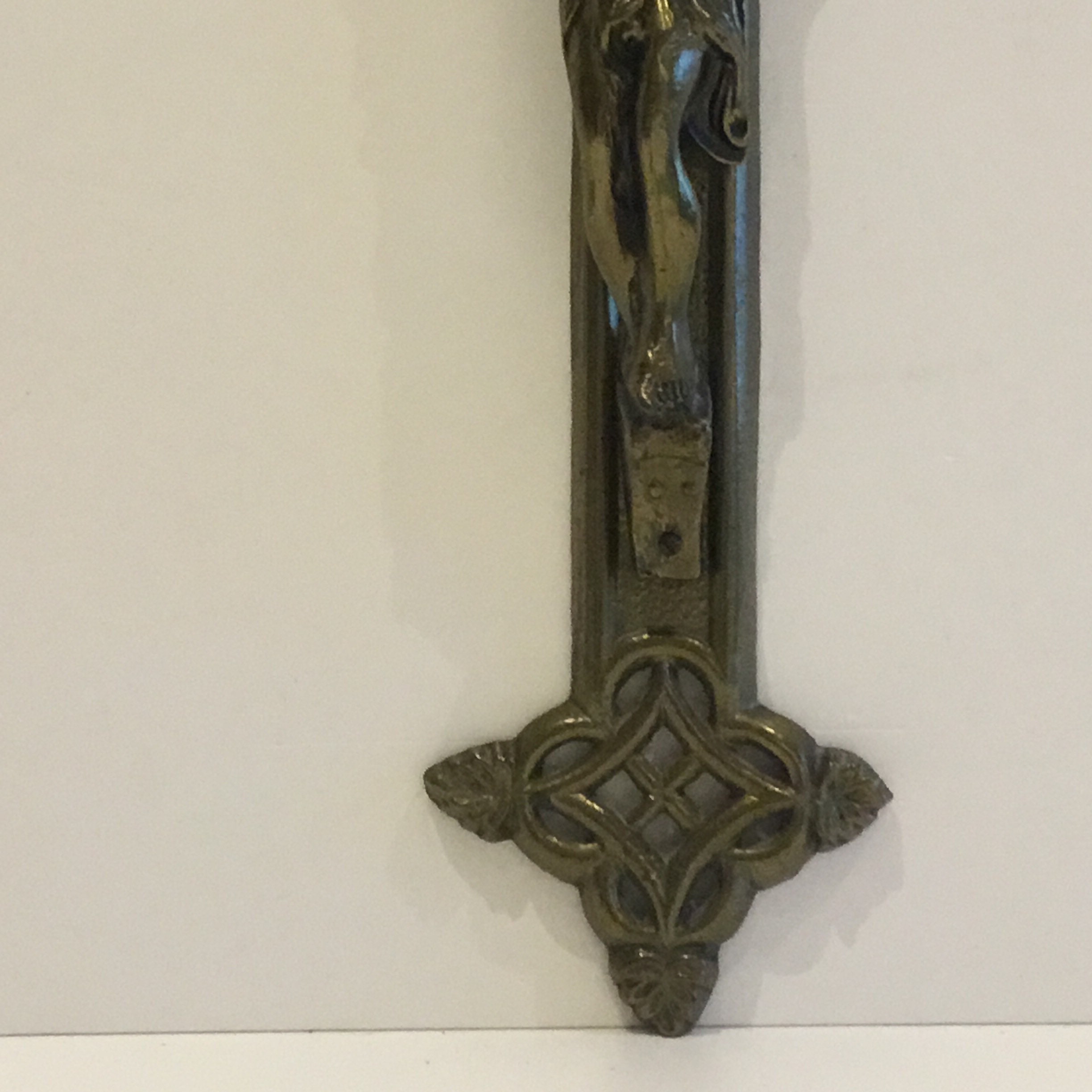 Vintage Metal Crucifix | 1950s French Catholic Cross, Bronzed Figure Marked AE — photo 6 of 8