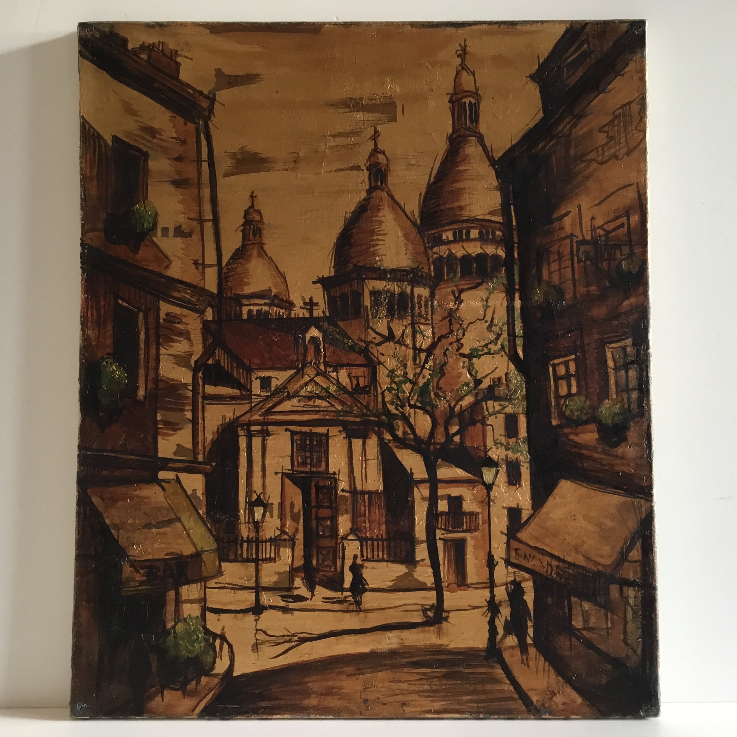 Vintage Painting | 1961 Paris Montmartre Landscape, Ramon Del Campo Signed Gold Technique — photo 3 of 7