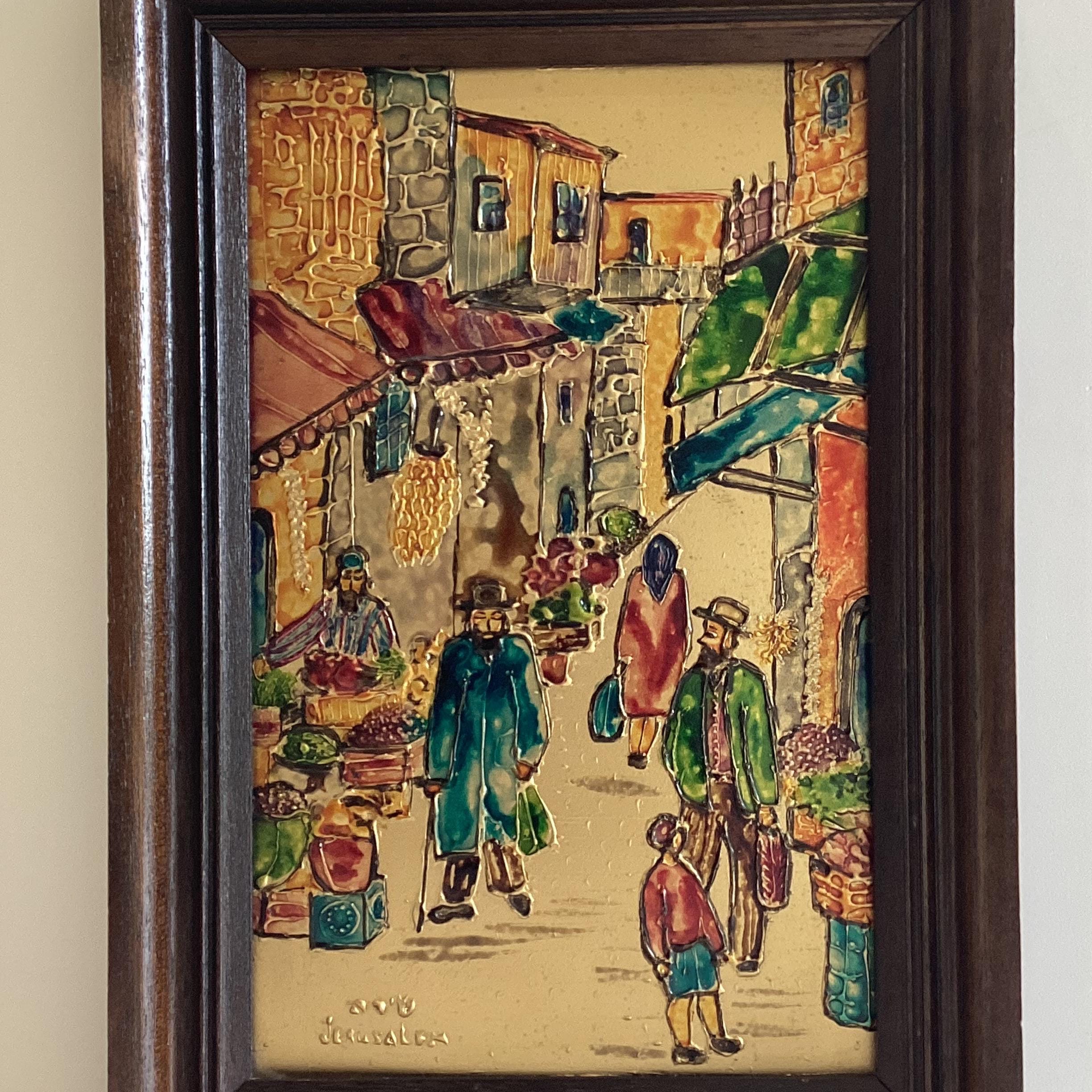 Vintage Plaque | 1950s Israel Jerusalem Scene, Hand Painted Relief Decoration — photo 3 of 7