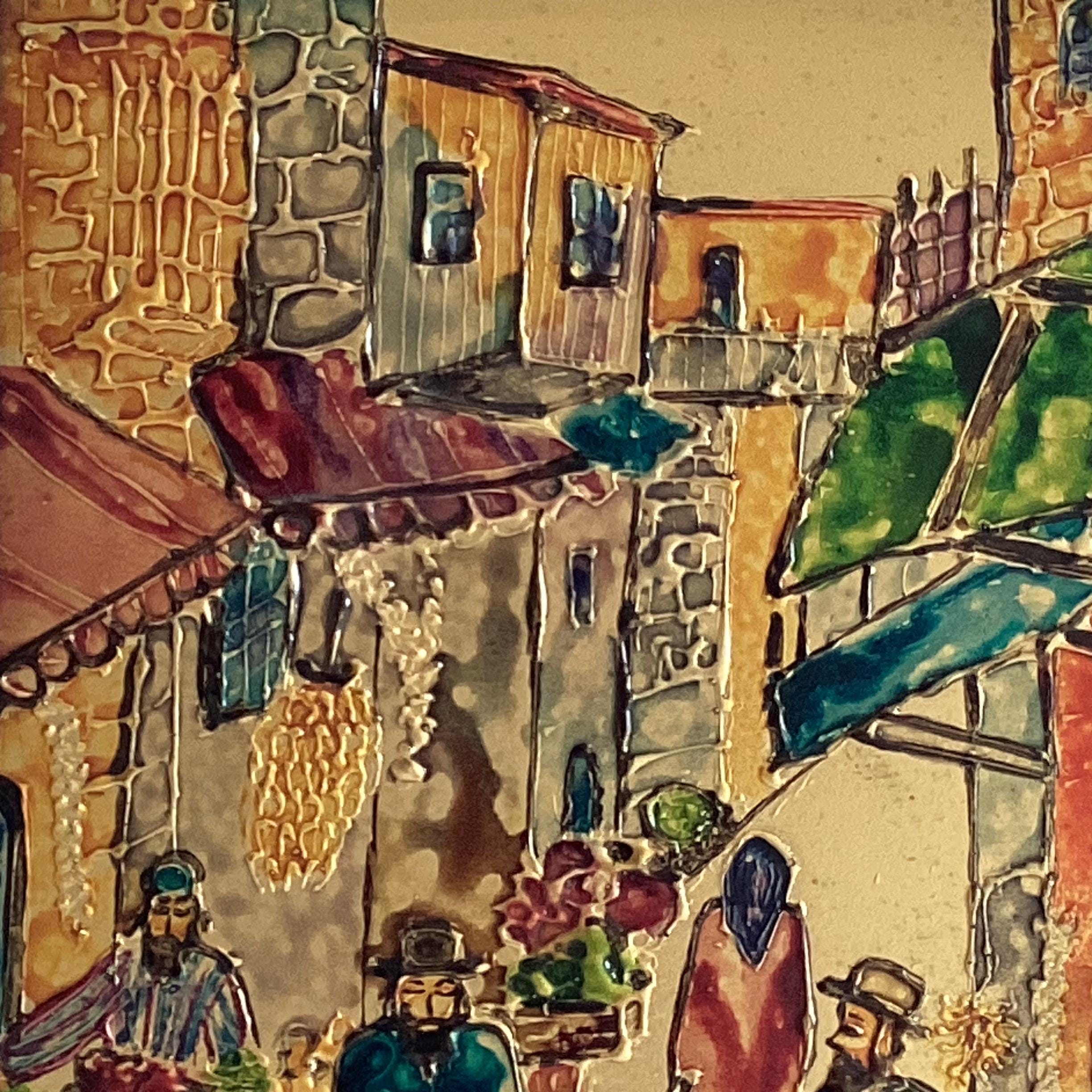 Vintage Plaque | 1950s Israel Jerusalem Scene, Hand Painted Relief Decoration — photo 5 of 7