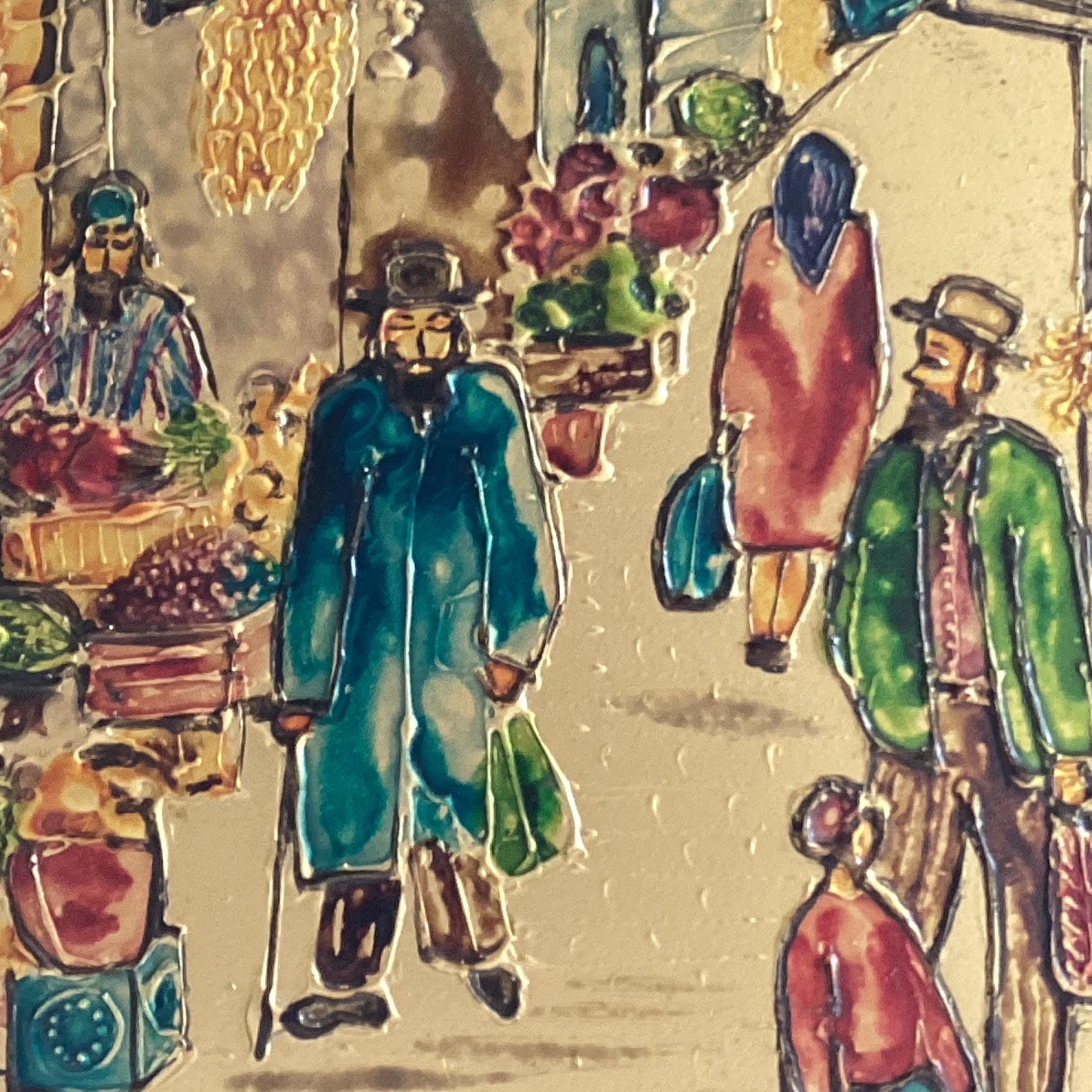 Vintage Plaque | 1950s Israel Jerusalem Scene, Hand Painted Relief Decoration — photo 6 of 7