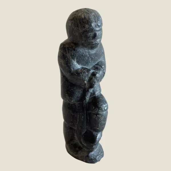 Antique Inuit Sculpture | Early 1900s Soapstone Carved Figurine, Signed & Numbered
