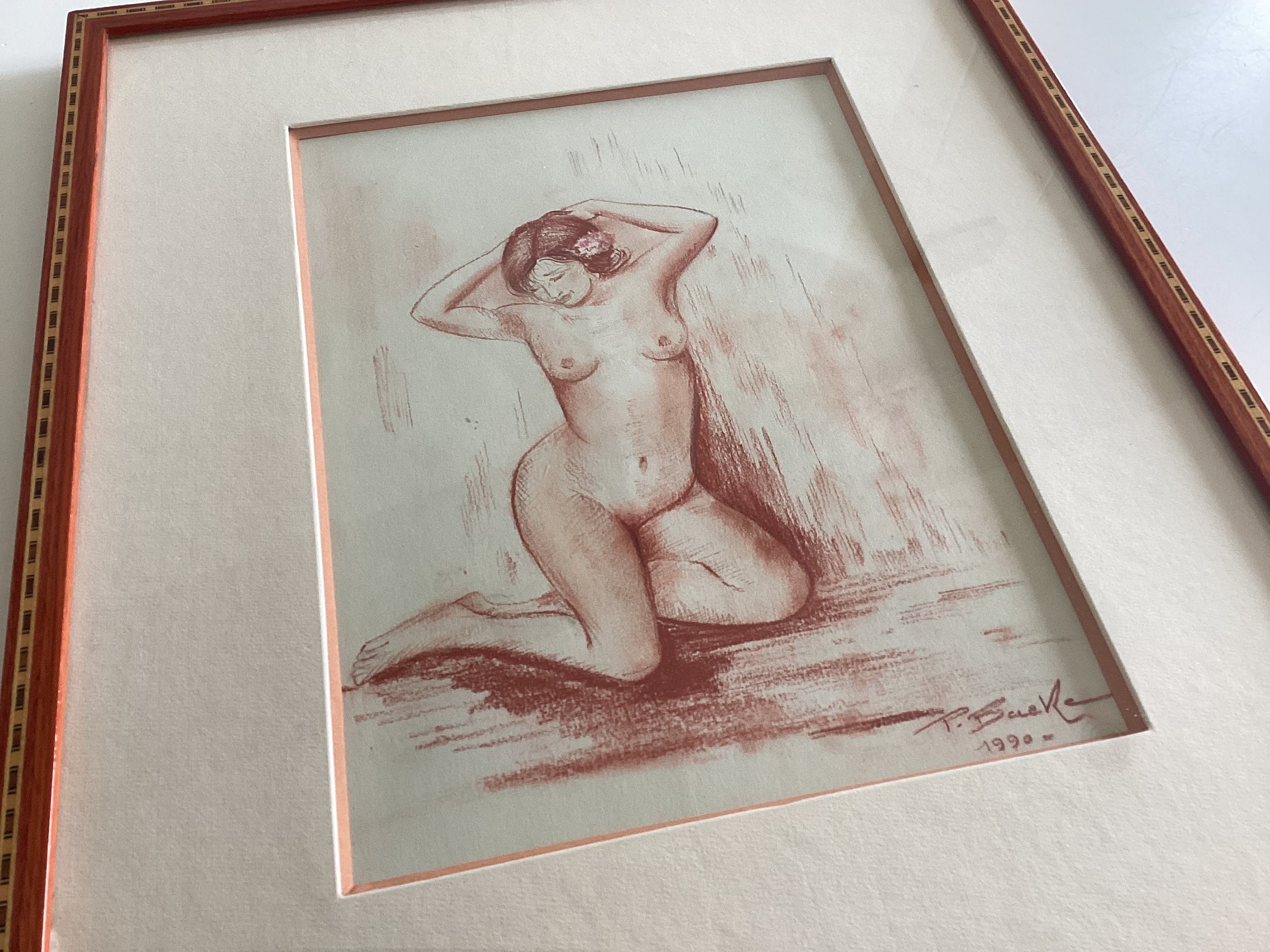 Original Drawing | Paul Baeke 1990 Oriental Woman Portrait, Sanguine on Paper Signed — photo 2 of 11