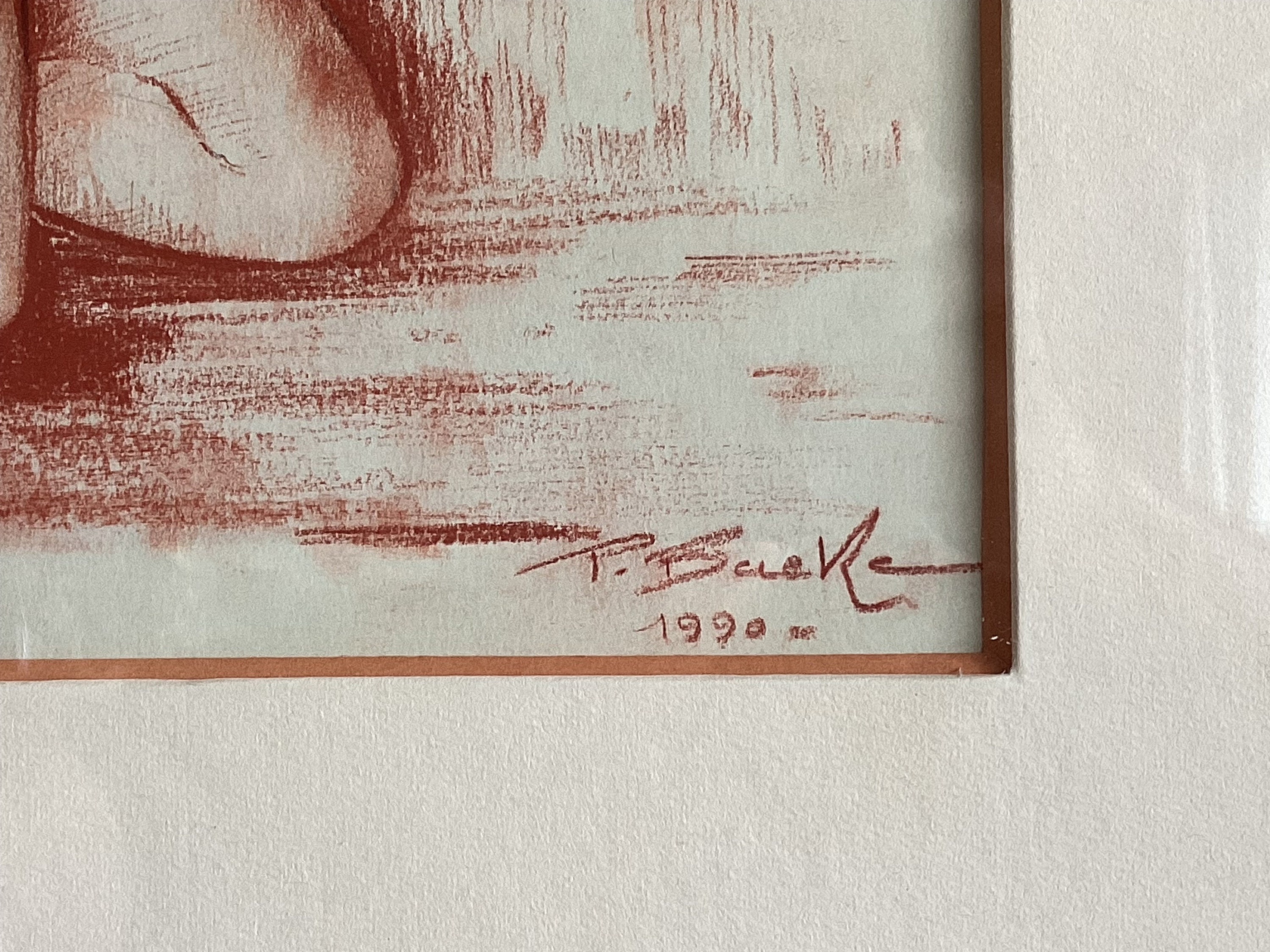 Original Drawing | Paul Baeke 1990 Oriental Woman Portrait, Sanguine on Paper Signed — photo 11 of 11