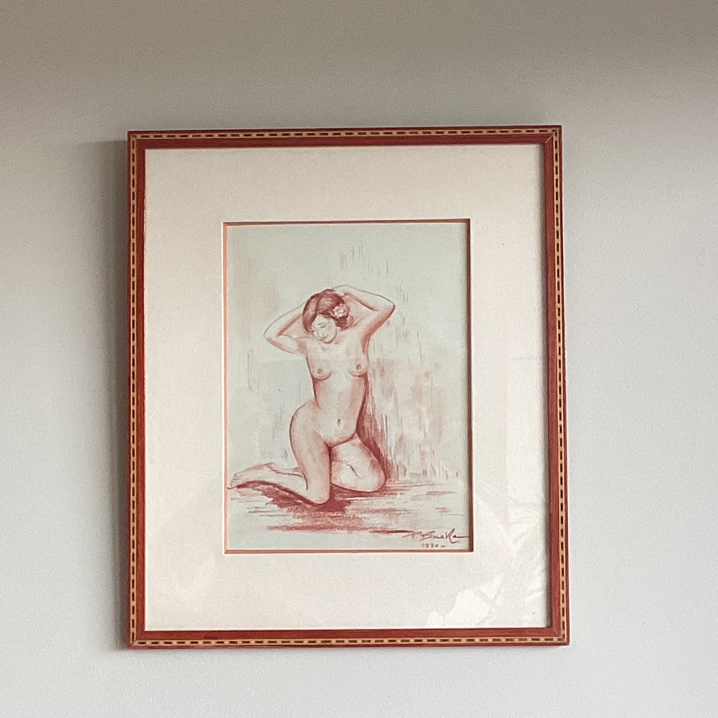 Original Drawing | Paul Baeke 1990 Oriental Woman Portrait, Sanguine on Paper Signed — photo 3 of 11