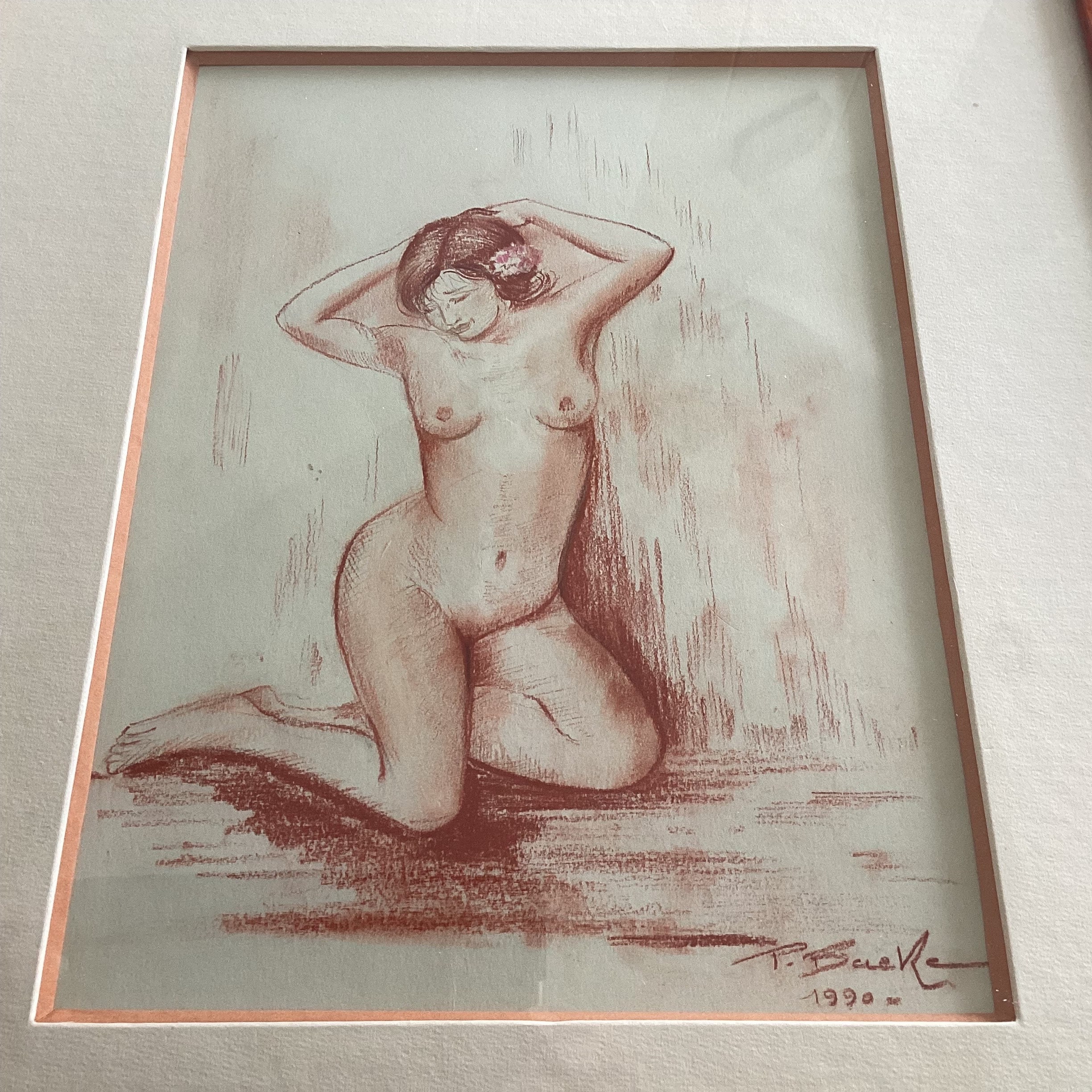 Original Drawing | Paul Baeke 1990 Oriental Woman Portrait, Sanguine on Paper Signed — photo 4 of 11