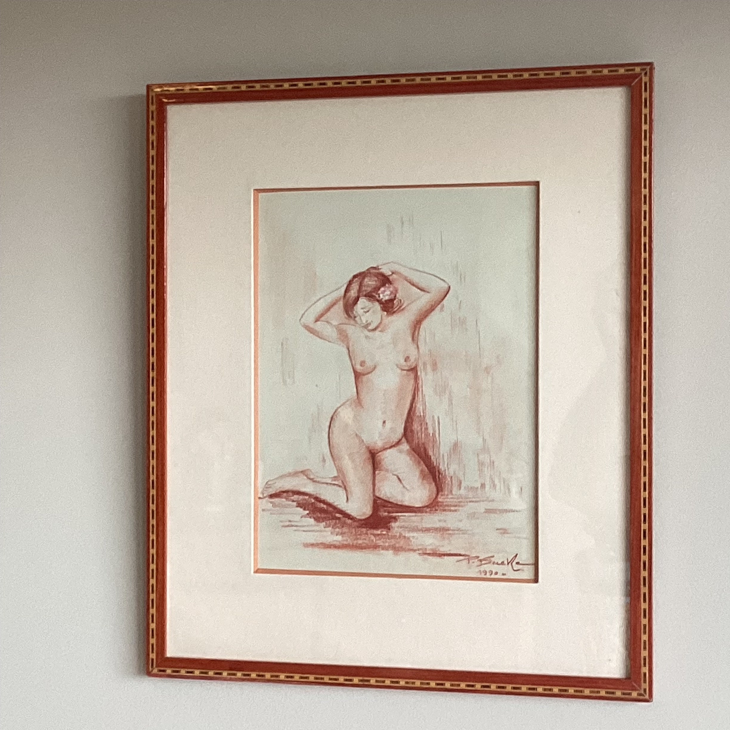 Original Drawing | Paul Baeke 1990 Oriental Woman Portrait, Sanguine on Paper Signed — photo 5 of 11