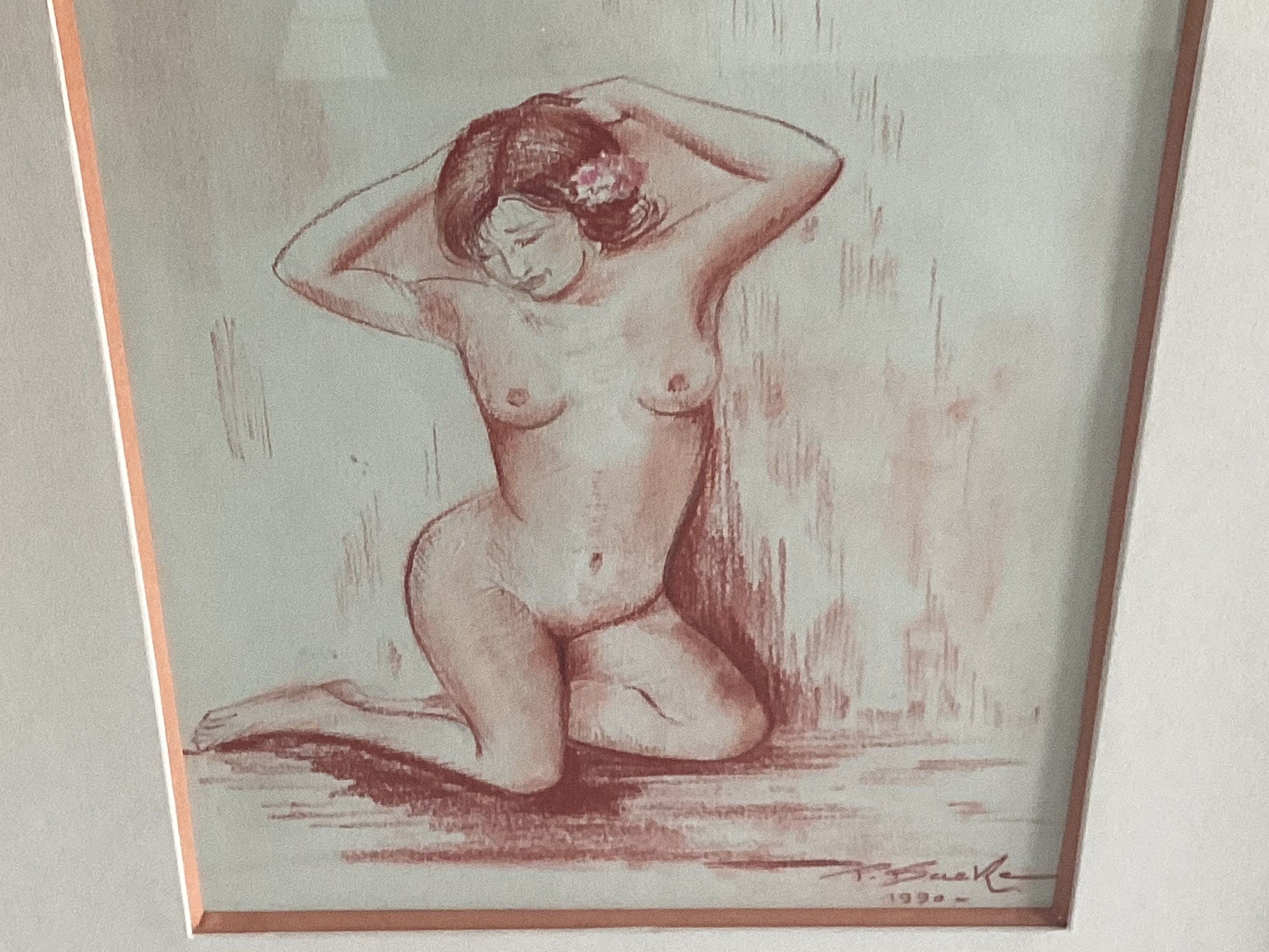 Original Drawing | Paul Baeke 1990 Oriental Woman Portrait, Sanguine on Paper Signed — photo 6 of 11