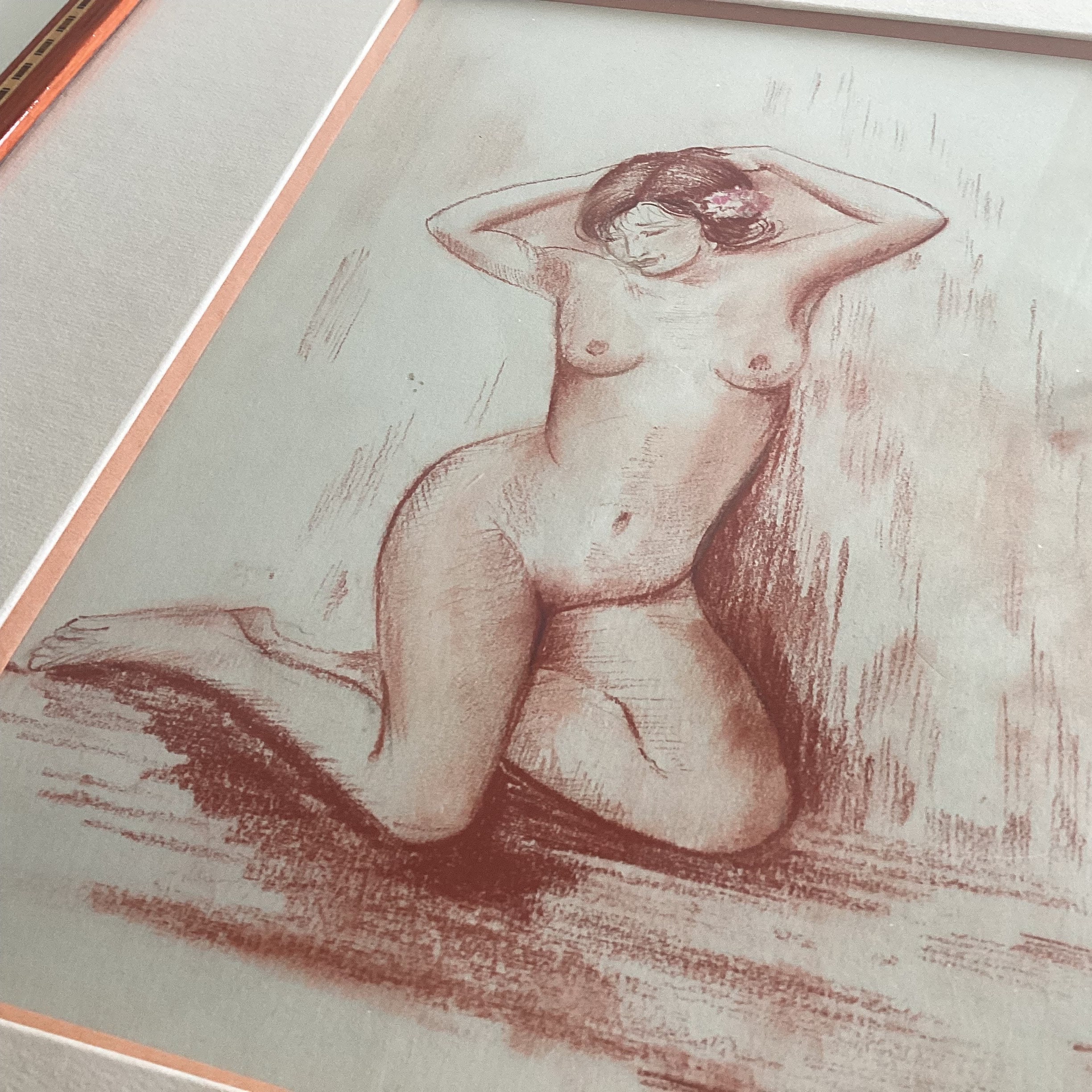 Original Drawing | Paul Baeke 1990 Oriental Woman Portrait, Sanguine on Paper Signed — photo 7 of 11