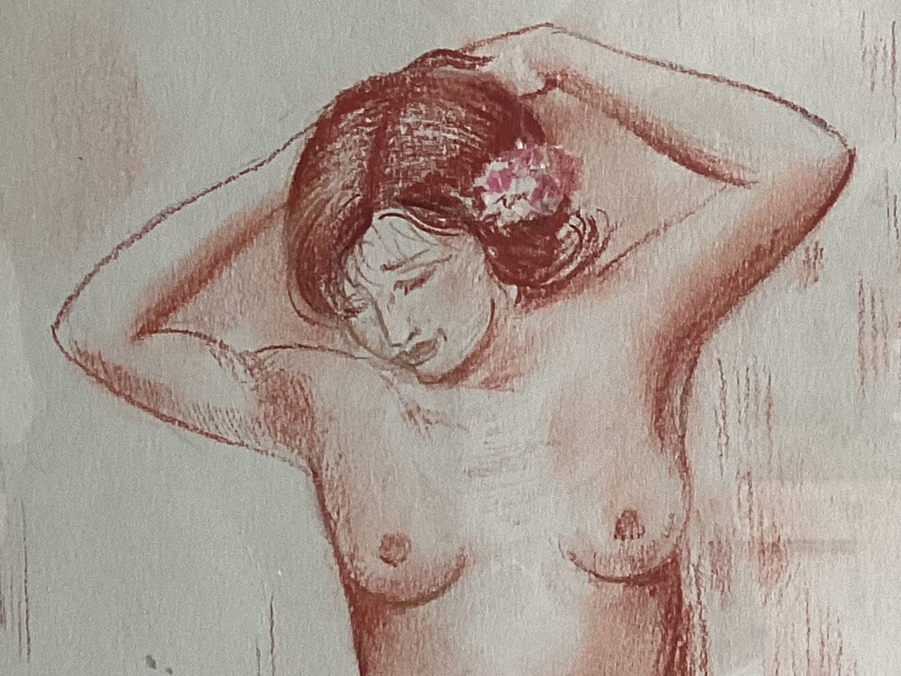Original Drawing | Paul Baeke 1990 Oriental Woman Portrait, Sanguine on Paper Signed — photo 10 of 11