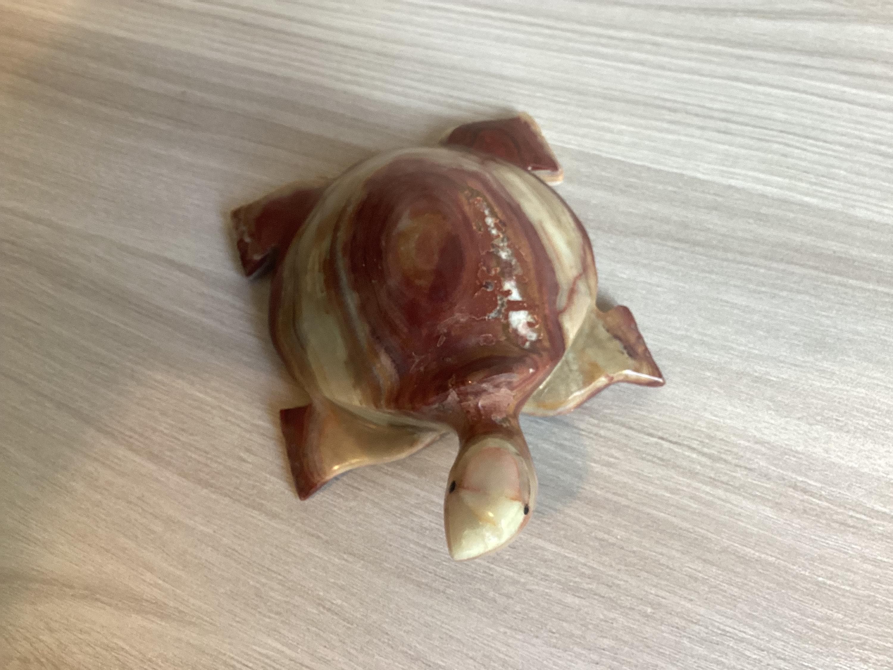 Vintage Onyx Sculpture | 1950s Italian Turtle Figurine, Hand Carved Alabaster Animal Art — photo 2 of 9
