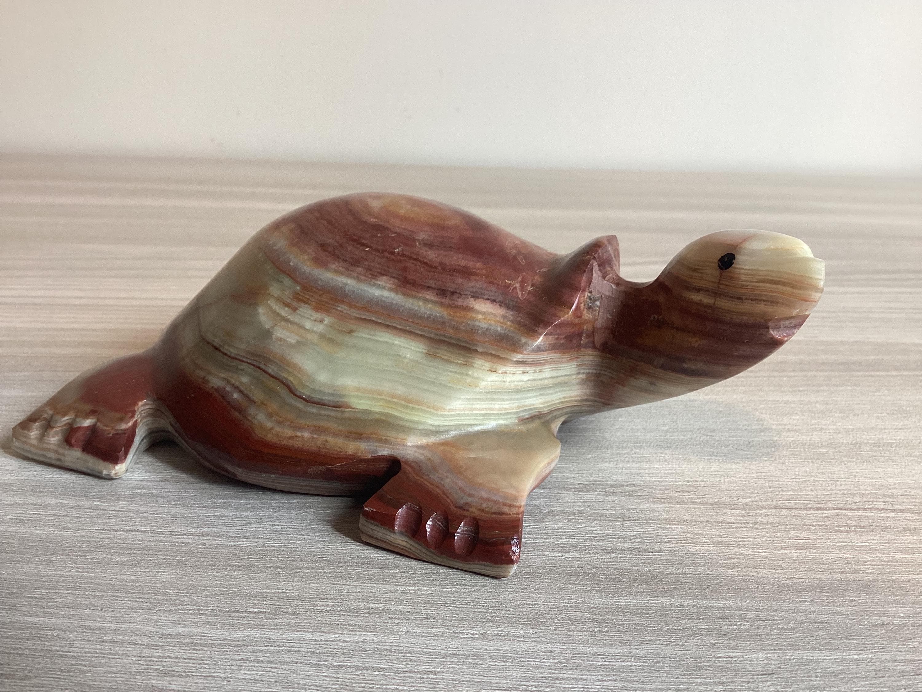 Vintage Onyx Sculpture | 1950s Italian Turtle Figurine, Hand Carved Alabaster Animal Art — photo 3 of 9