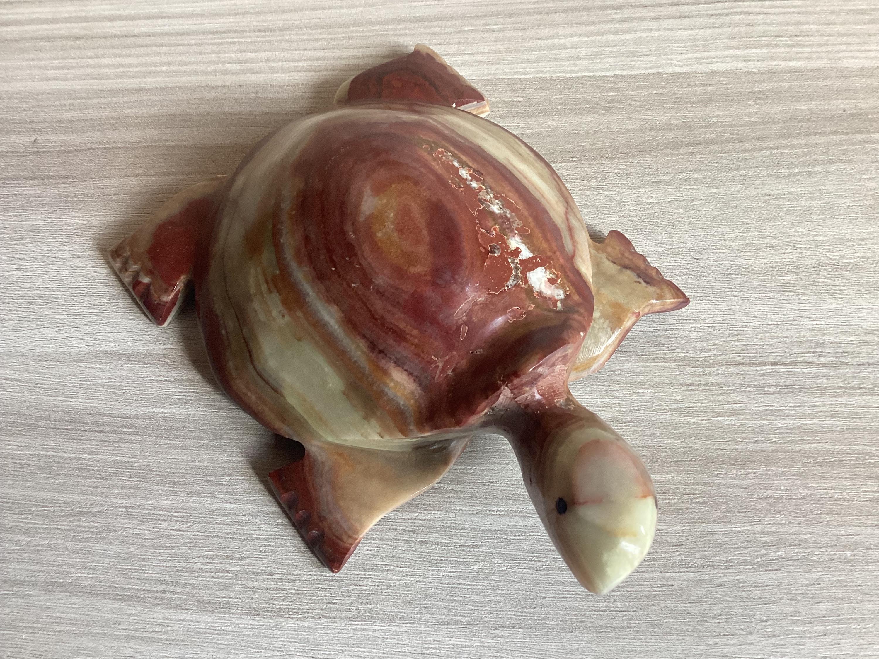 Vintage Onyx Sculpture | 1950s Italian Turtle Figurine, Hand Carved Alabaster Animal Art — photo 4 of 9