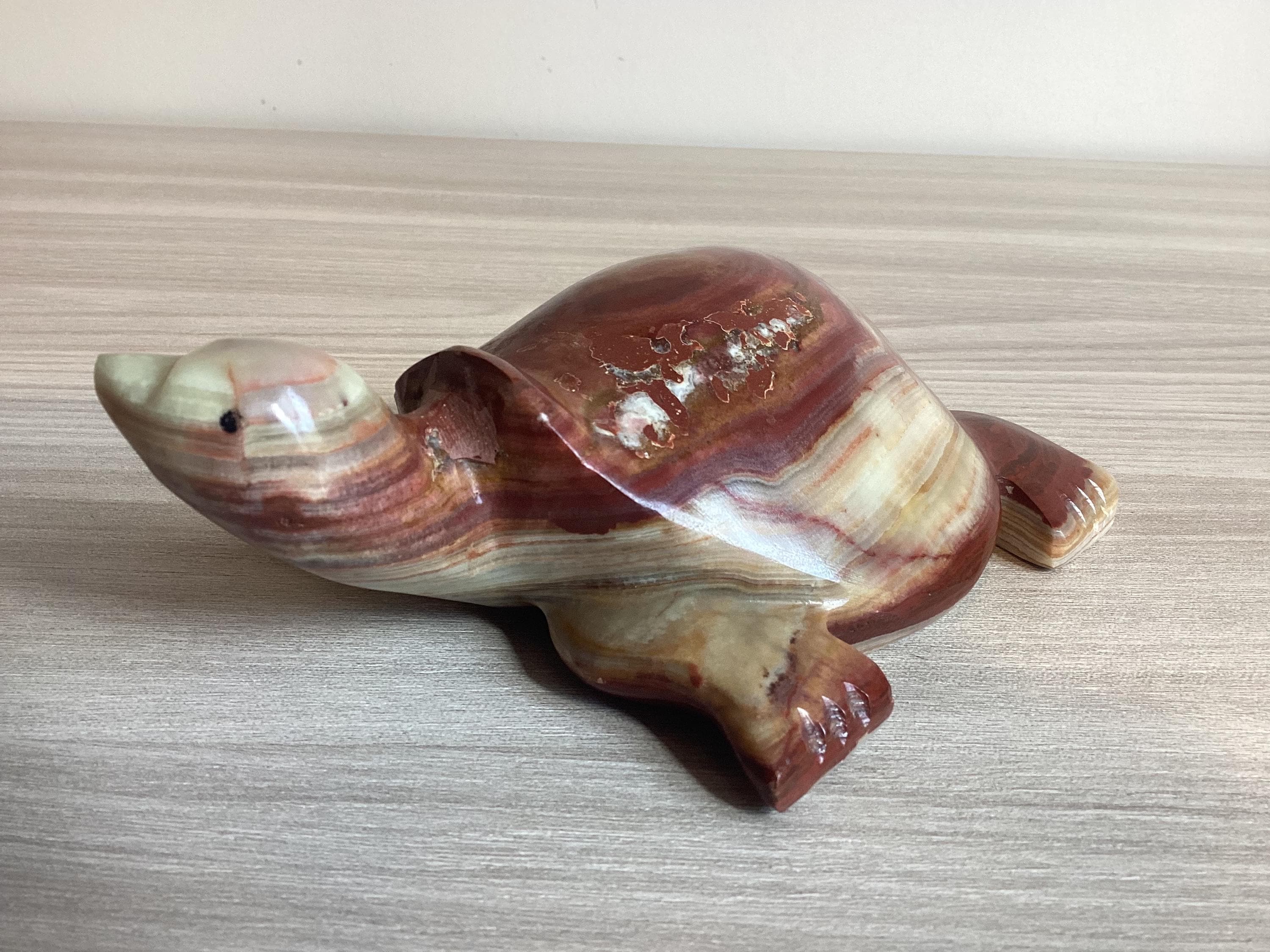 Vintage Onyx Sculpture | 1950s Italian Turtle Figurine, Hand Carved Alabaster Animal Art — photo 5 of 9