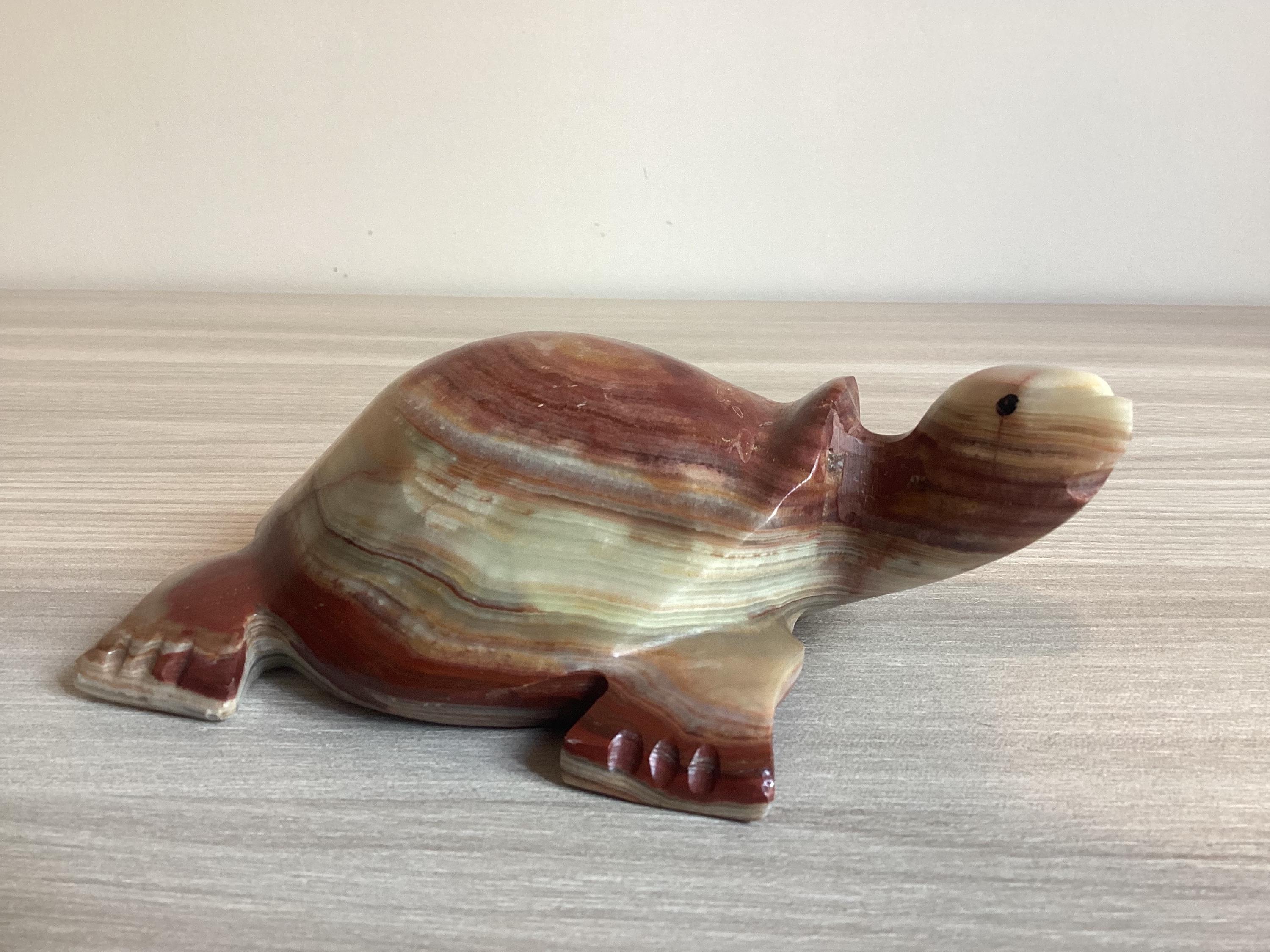 Vintage Onyx Sculpture | 1950s Italian Turtle Figurine, Hand Carved Alabaster Animal Art — photo 6 of 9