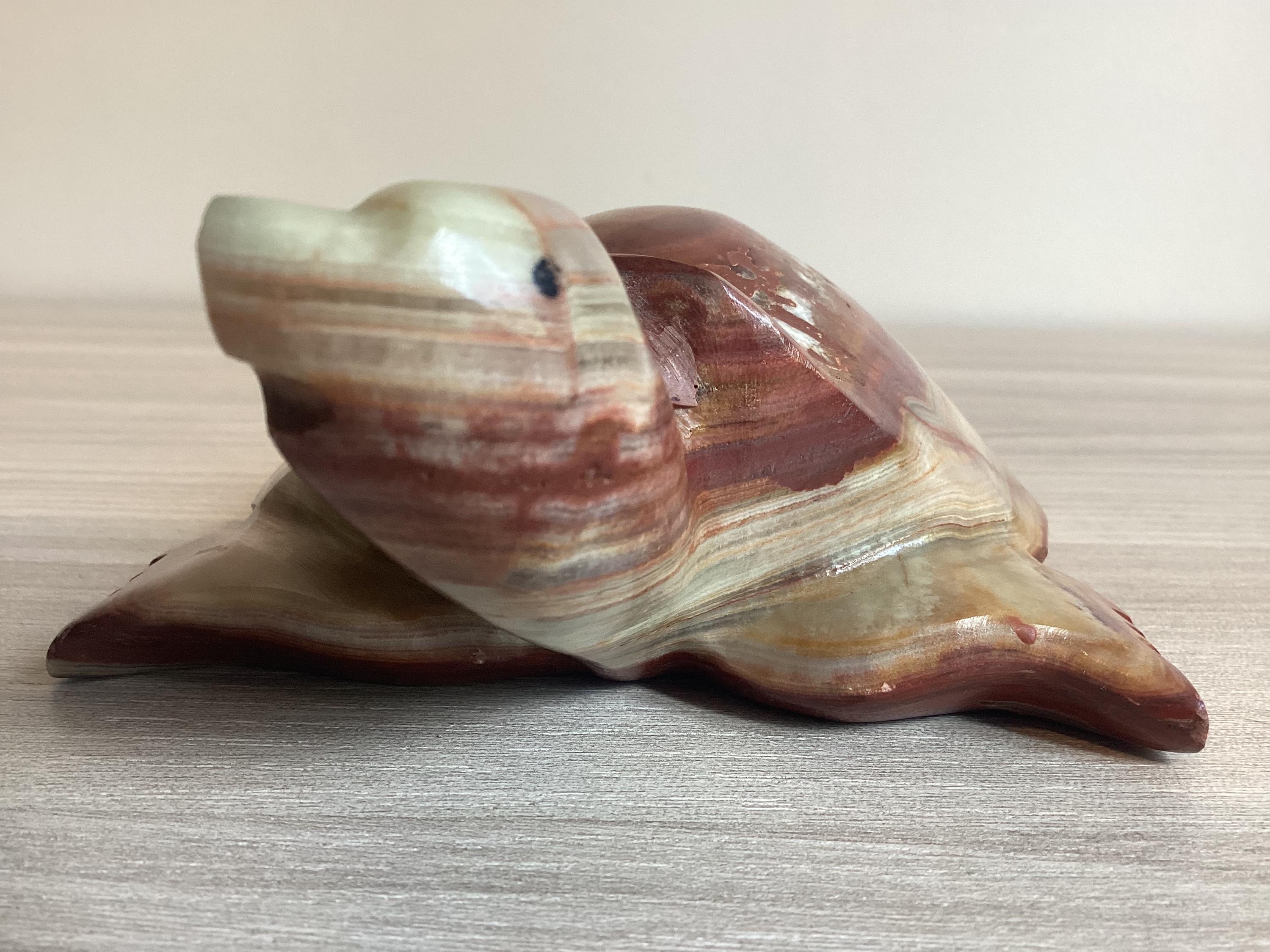 Vintage Onyx Sculpture | 1950s Italian Turtle Figurine, Hand Carved Alabaster Animal Art — photo 8 of 9