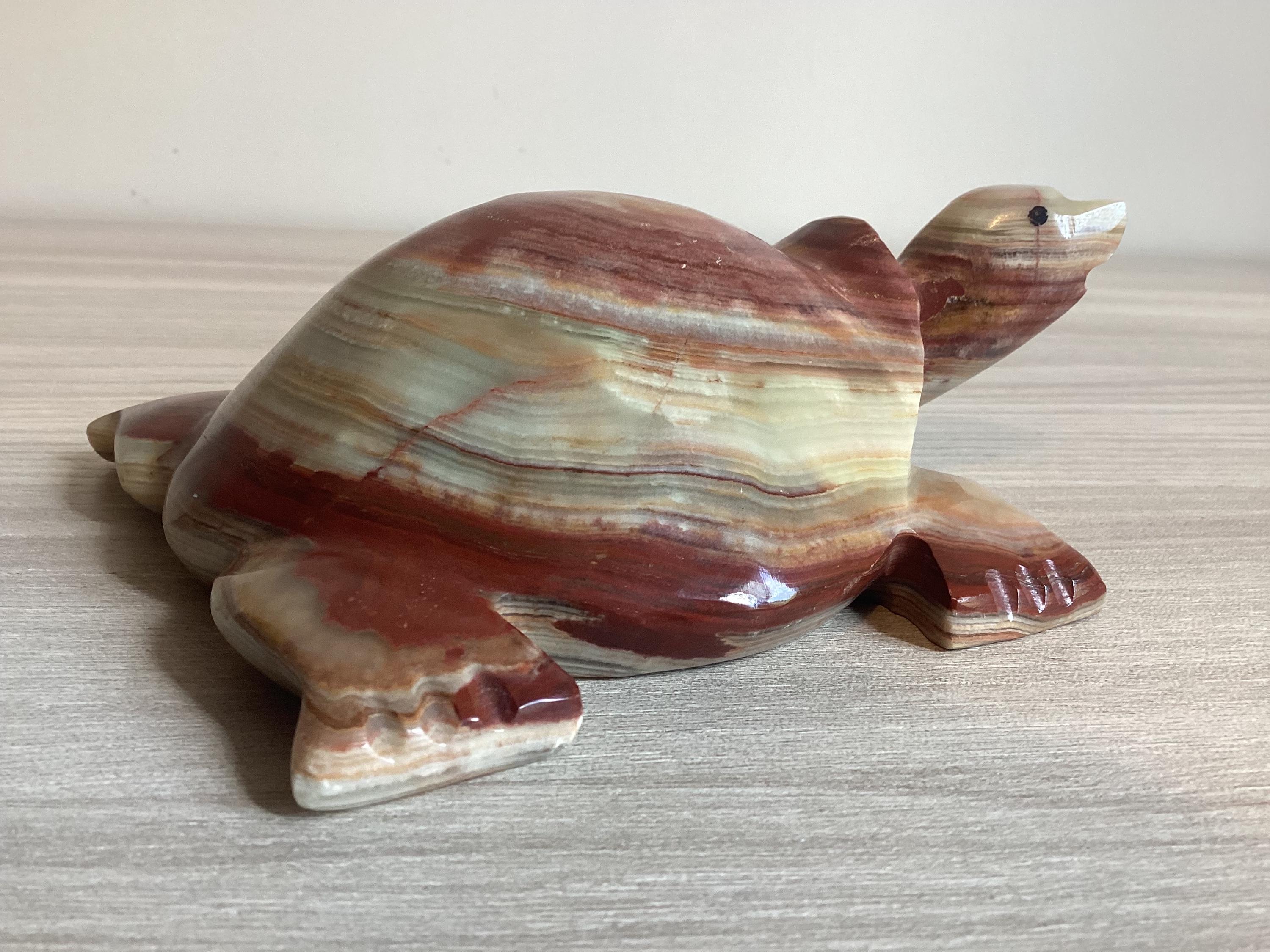 Vintage Onyx Sculpture | 1950s Italian Turtle Figurine, Hand Carved Alabaster Animal Art — photo 9 of 9