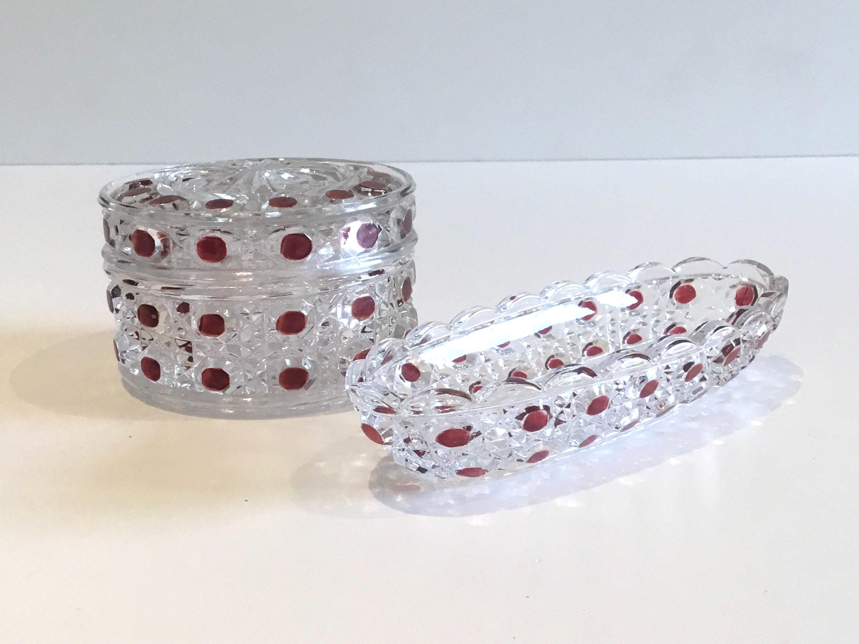 Antique Crystal Set | Baccarat France 1880s Box with Saucer, Signed Embossed — photo 2 of 7