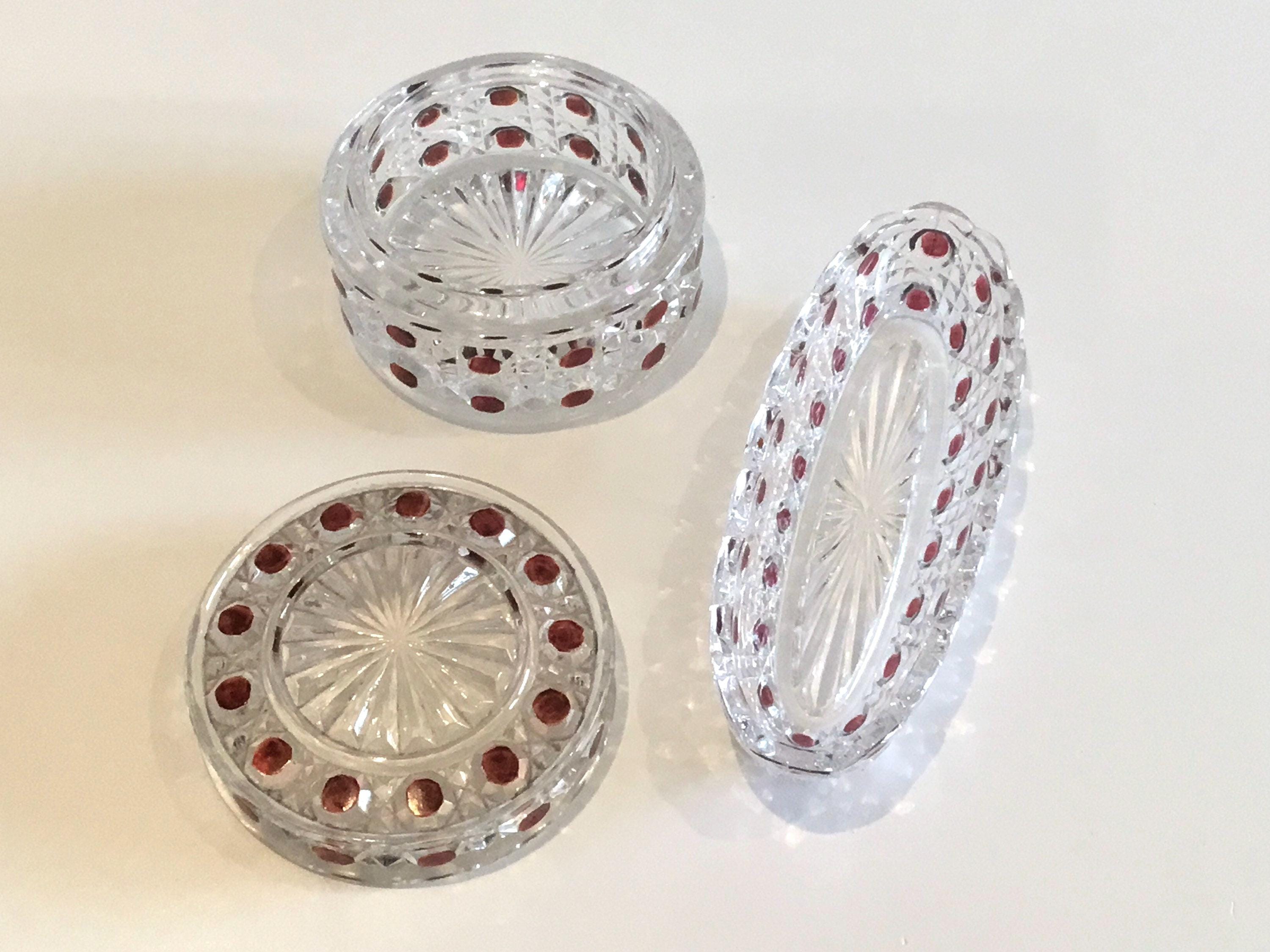 Antique Crystal Set | Baccarat France 1880s Box with Saucer, Signed Embossed — photo 4 of 7