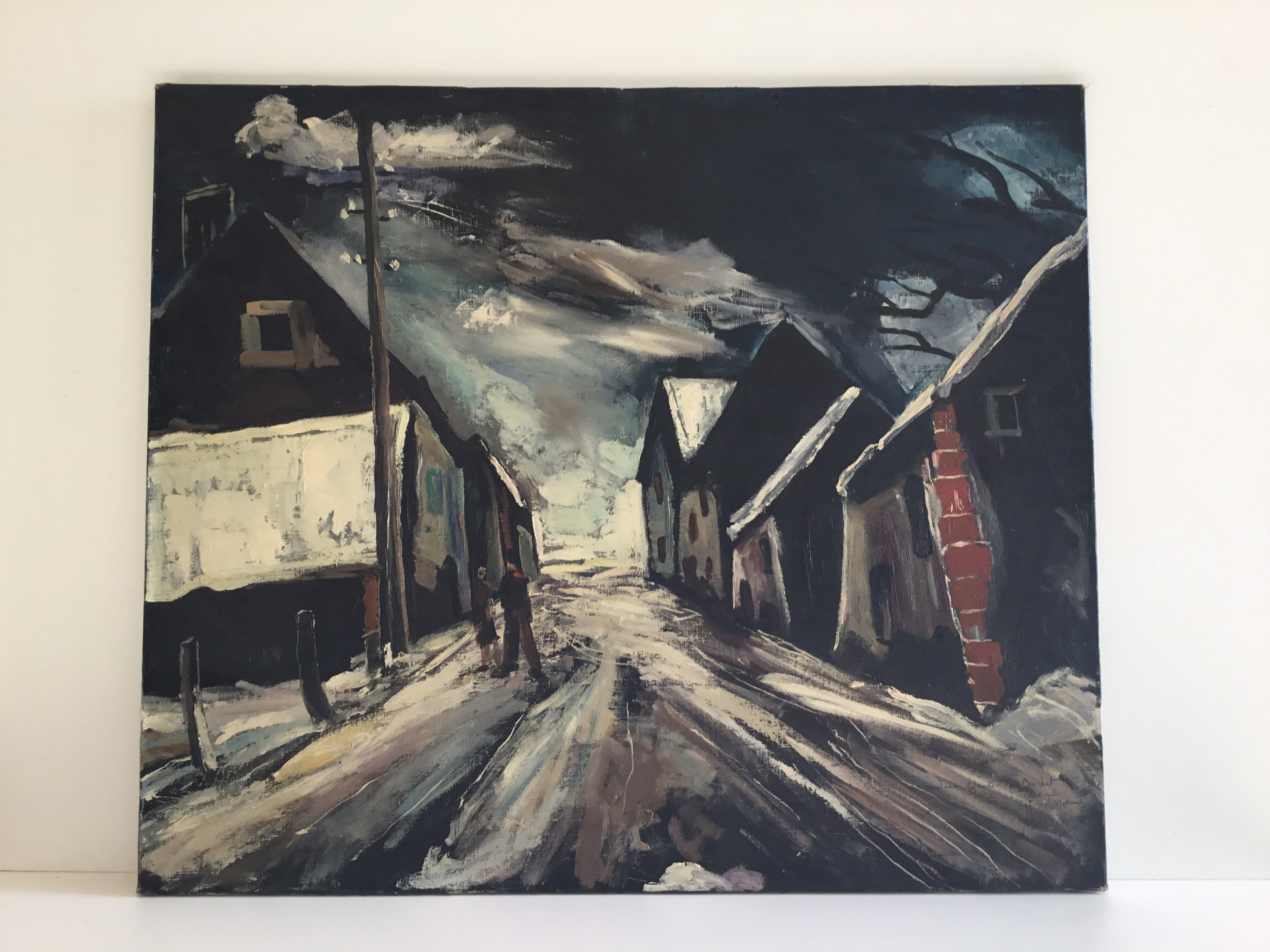 Vintage Painting | 1950s Winter Landscape After Vlaminck, French Large Oil on Canvas — photo 2 of 8