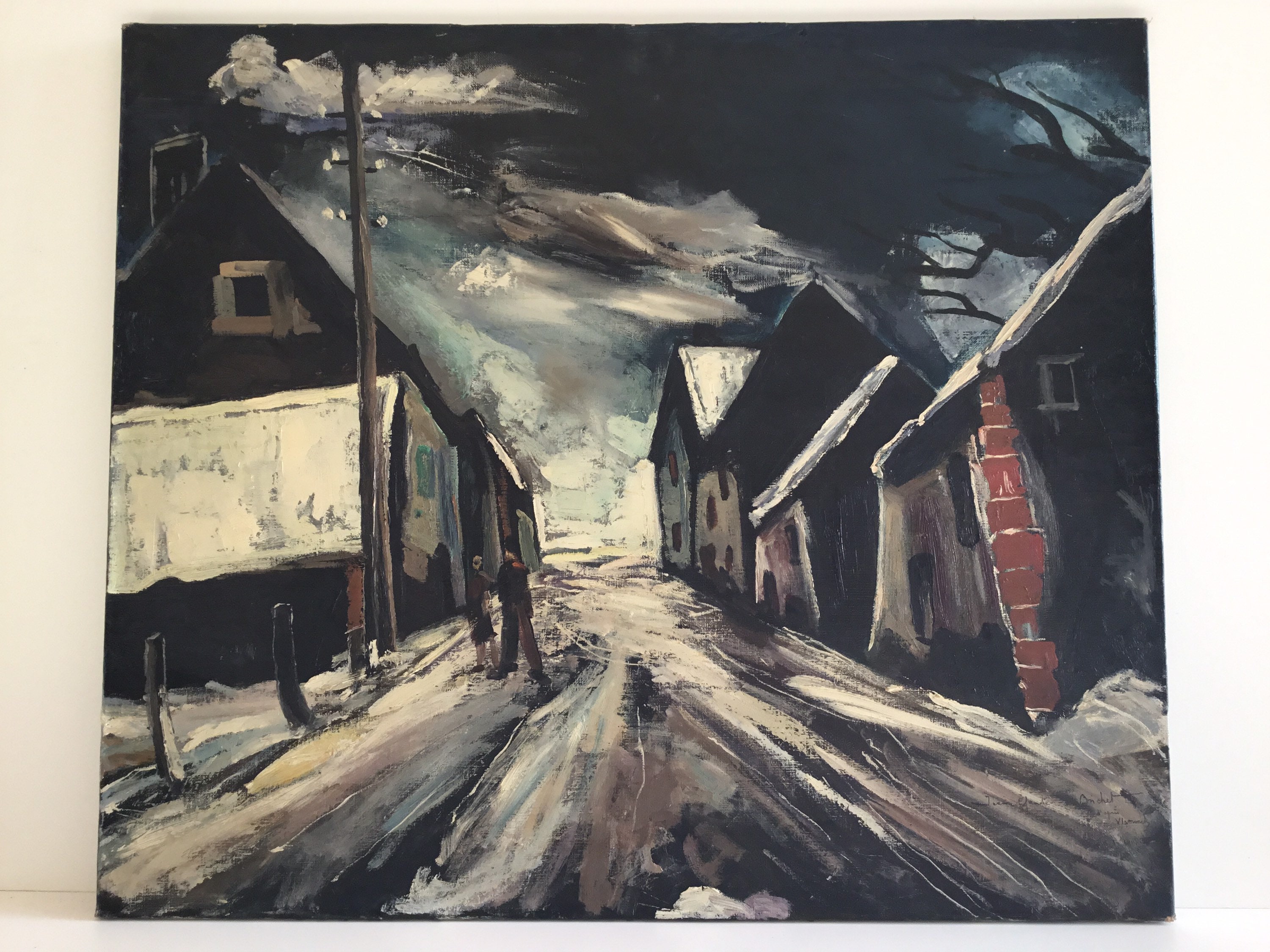 Vintage Painting | 1950s Winter Landscape After Vlaminck, French Large Oil on Canvas — photo 3 of 8