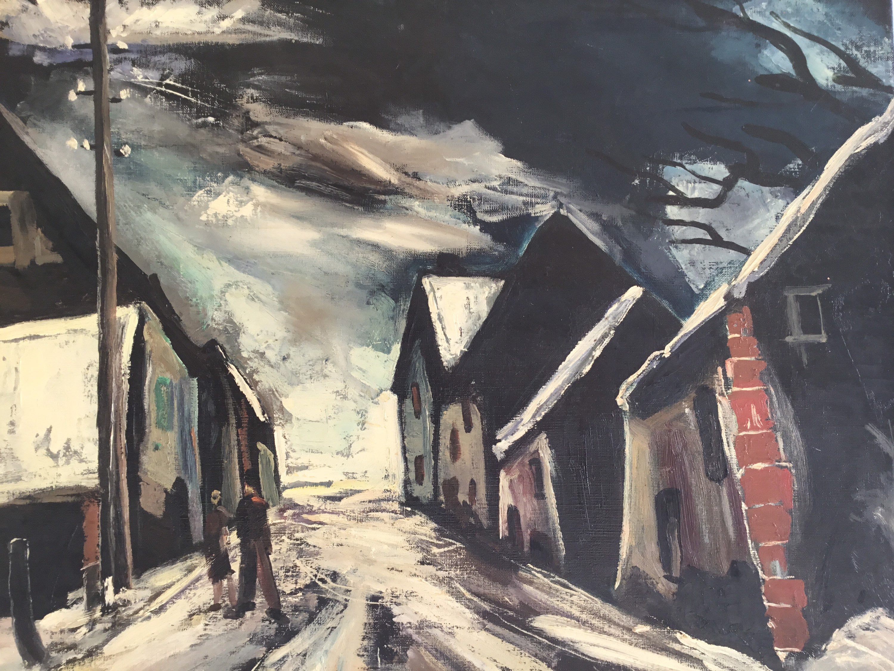 Vintage Painting | 1950s Winter Landscape After Vlaminck, French Large Oil on Canvas — photo 4 of 8