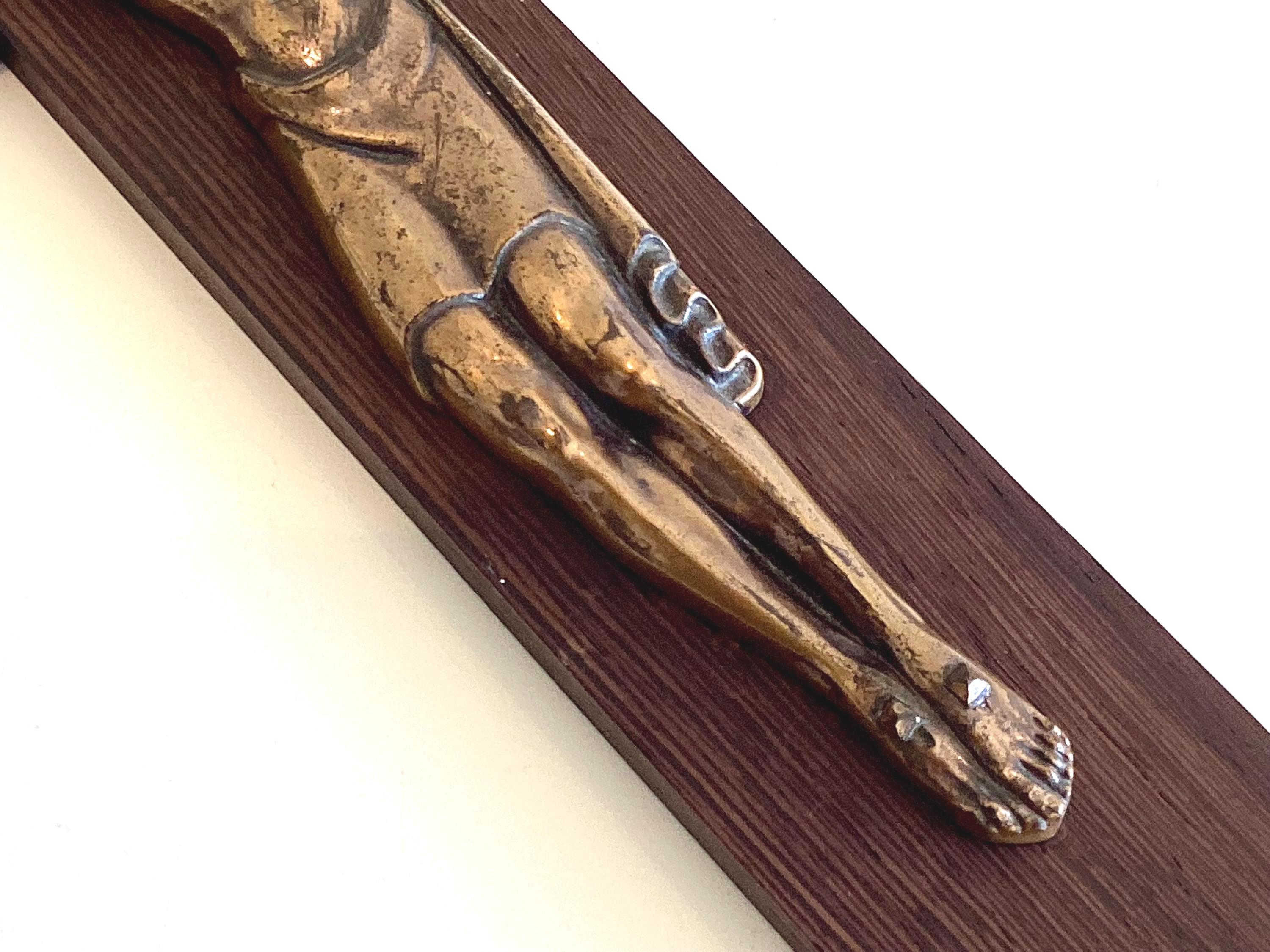 Vintage Crucifix | F. Jaques et Frères 1930s Art Deco, Bronze Christ on Pateraki Wood — photo 8 of 11
