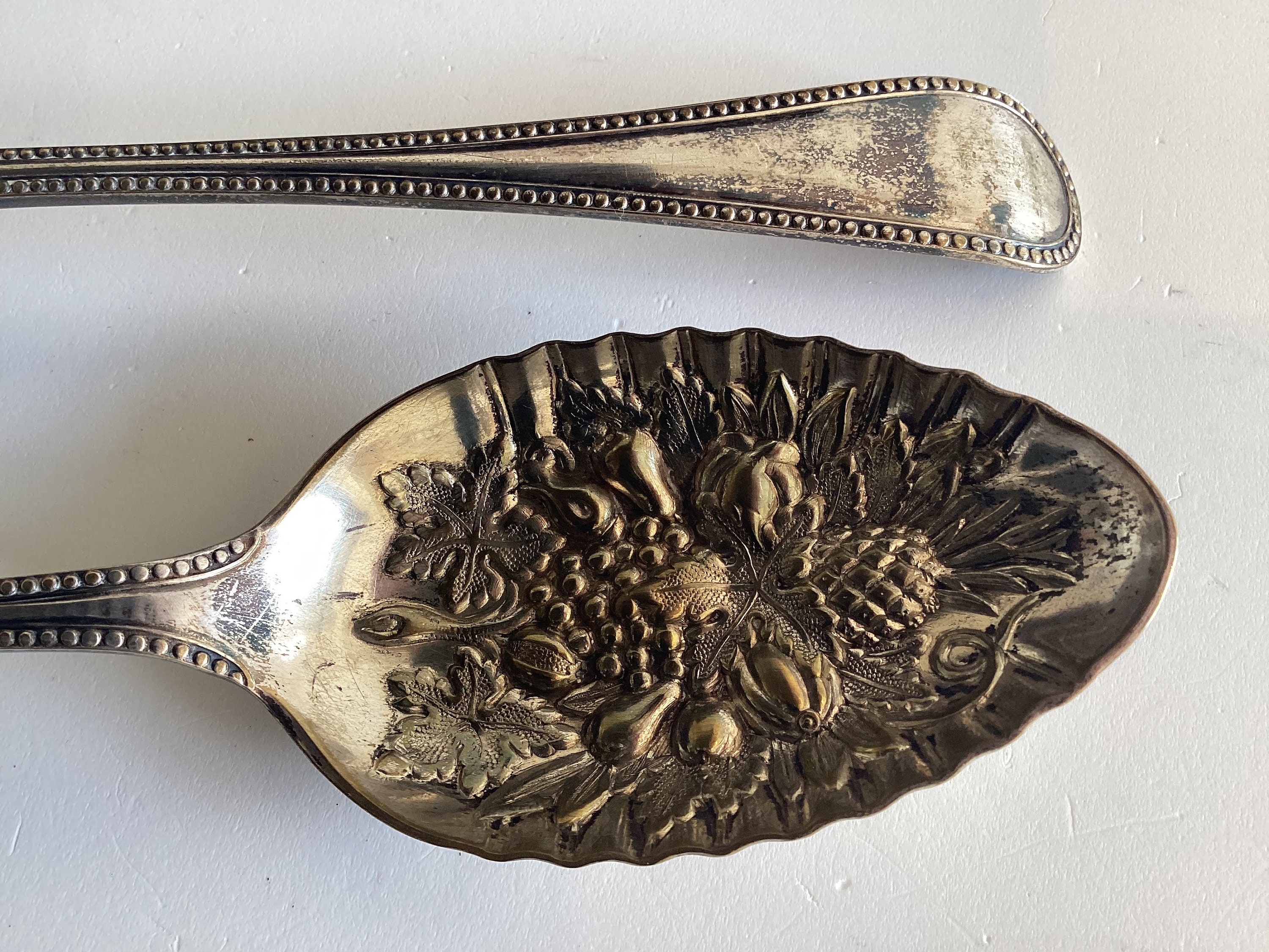 Pair Of Serving Spoons (1800s) Silver Plated, Scheffield, Made In England — photo 9 of 11