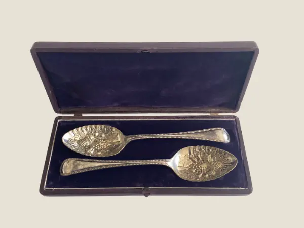 Pair Of Serving Spoons (1800s) Silver Plated, Scheffield, Made In England