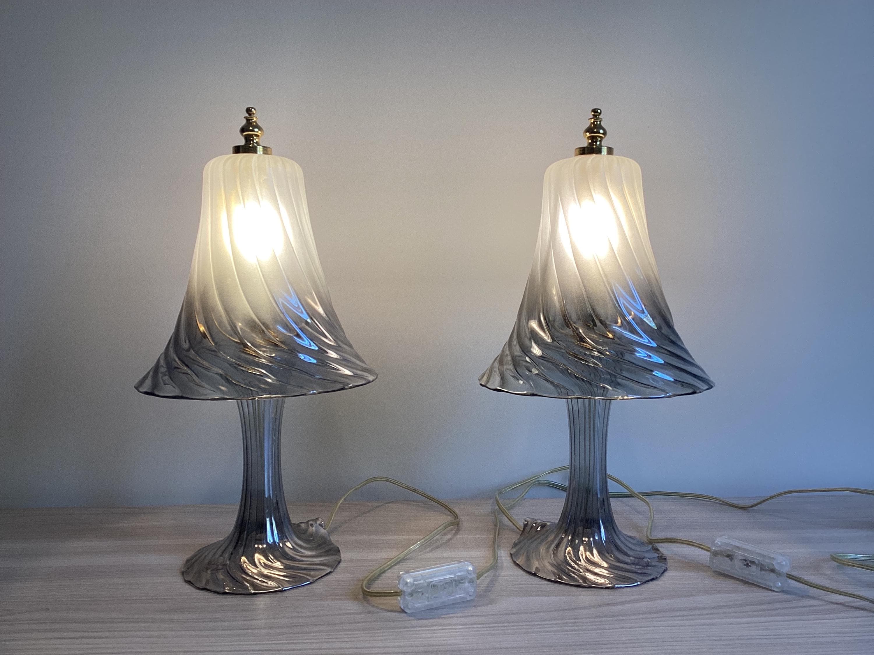 Vintage Murano Lamps | 1980s Venetian Glass Pair, Gradual Smoky Effect Italian Lighting — photo 2 of 9