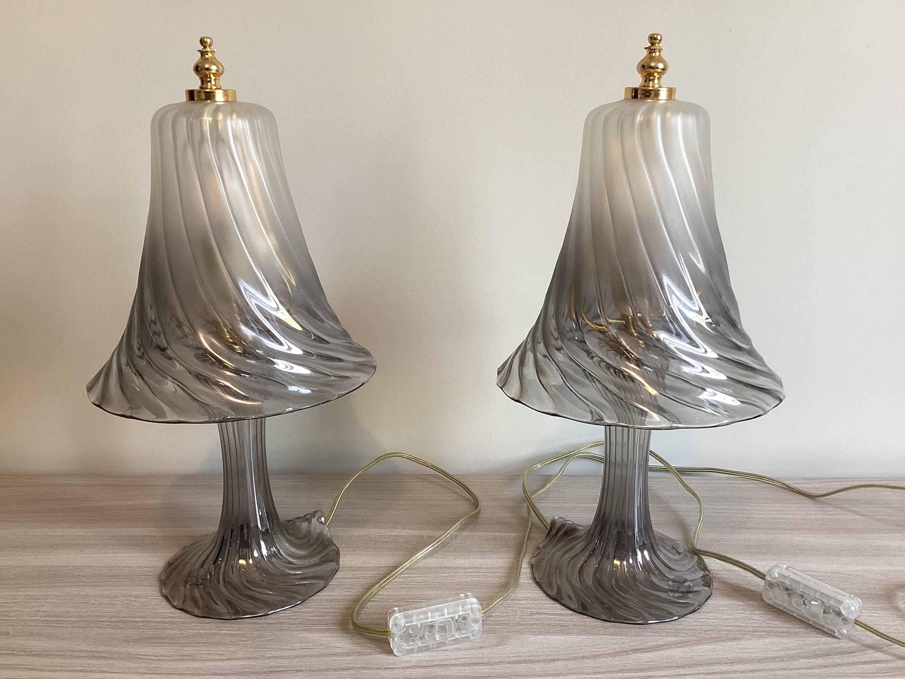 Vintage Murano Lamps | 1980s Venetian Glass Pair, Gradual Smoky Effect Italian Lighting — photo 3 of 9