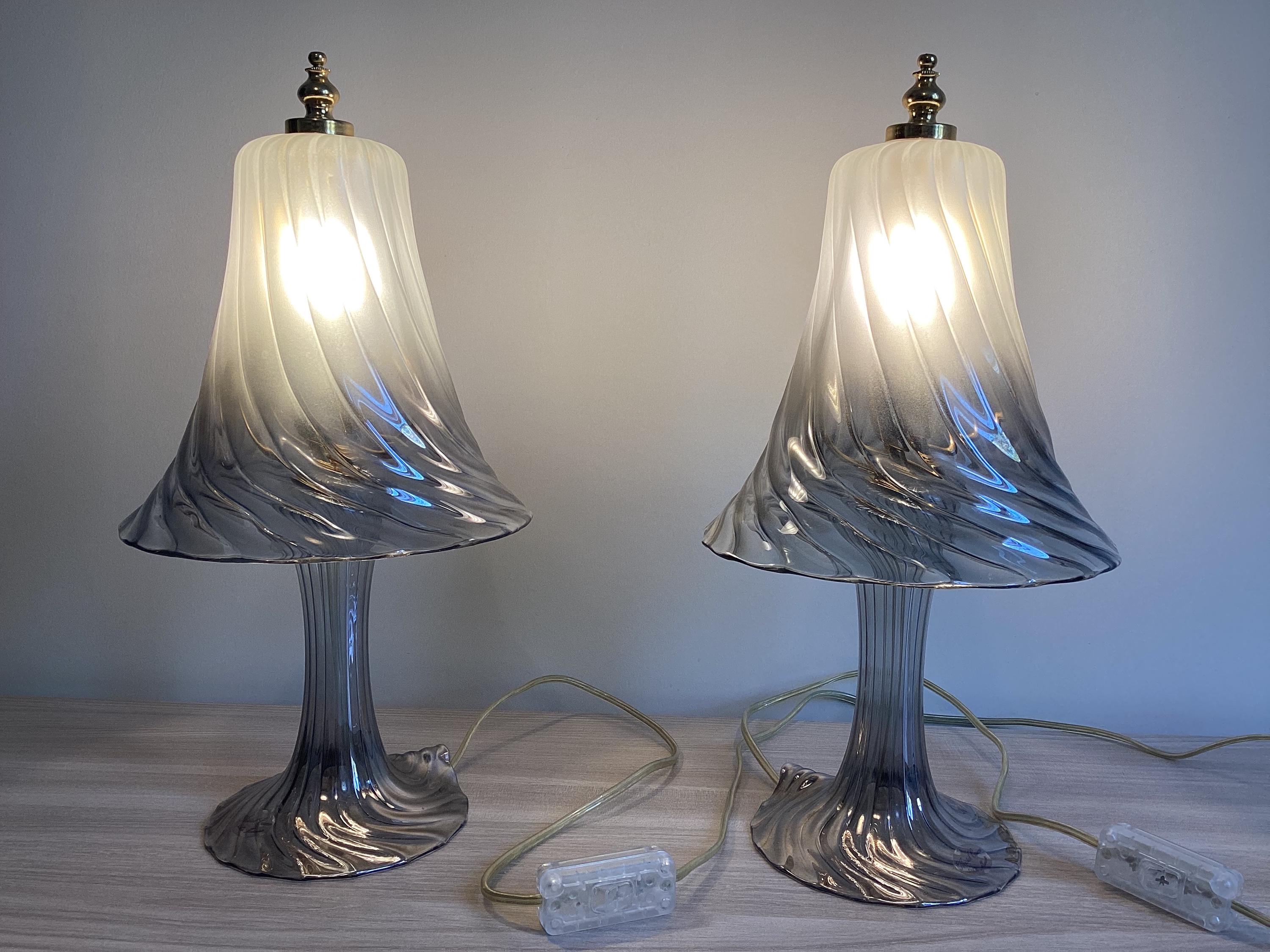 Vintage Murano Lamps | 1980s Venetian Glass Pair, Gradual Smoky Effect Italian Lighting — photo 4 of 9