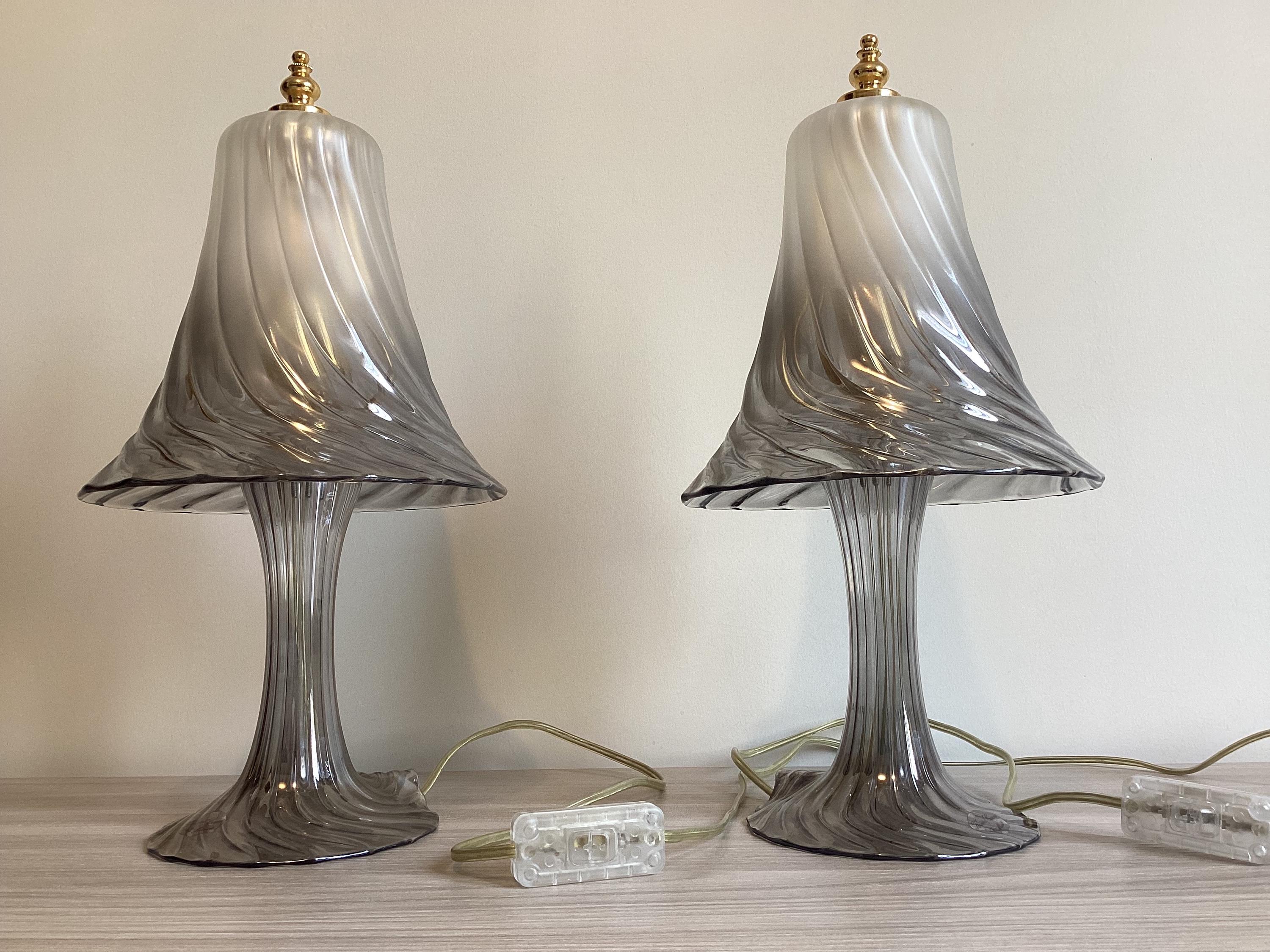 Vintage Murano Lamps | 1980s Venetian Glass Pair, Gradual Smoky Effect Italian Lighting — photo 5 of 9