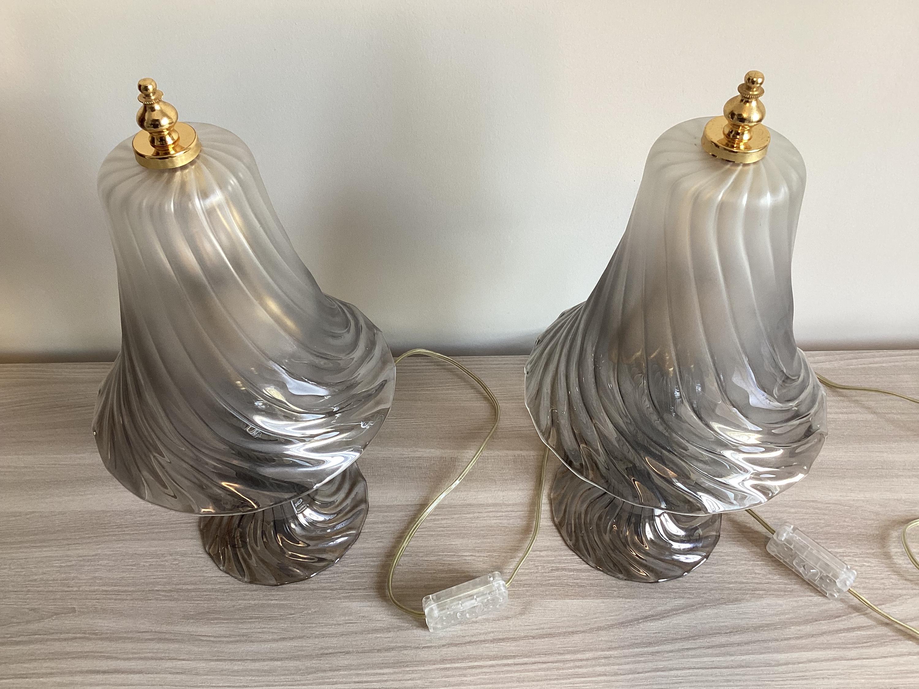 Vintage Murano Lamps | 1980s Venetian Glass Pair, Gradual Smoky Effect Italian Lighting — photo 6 of 9