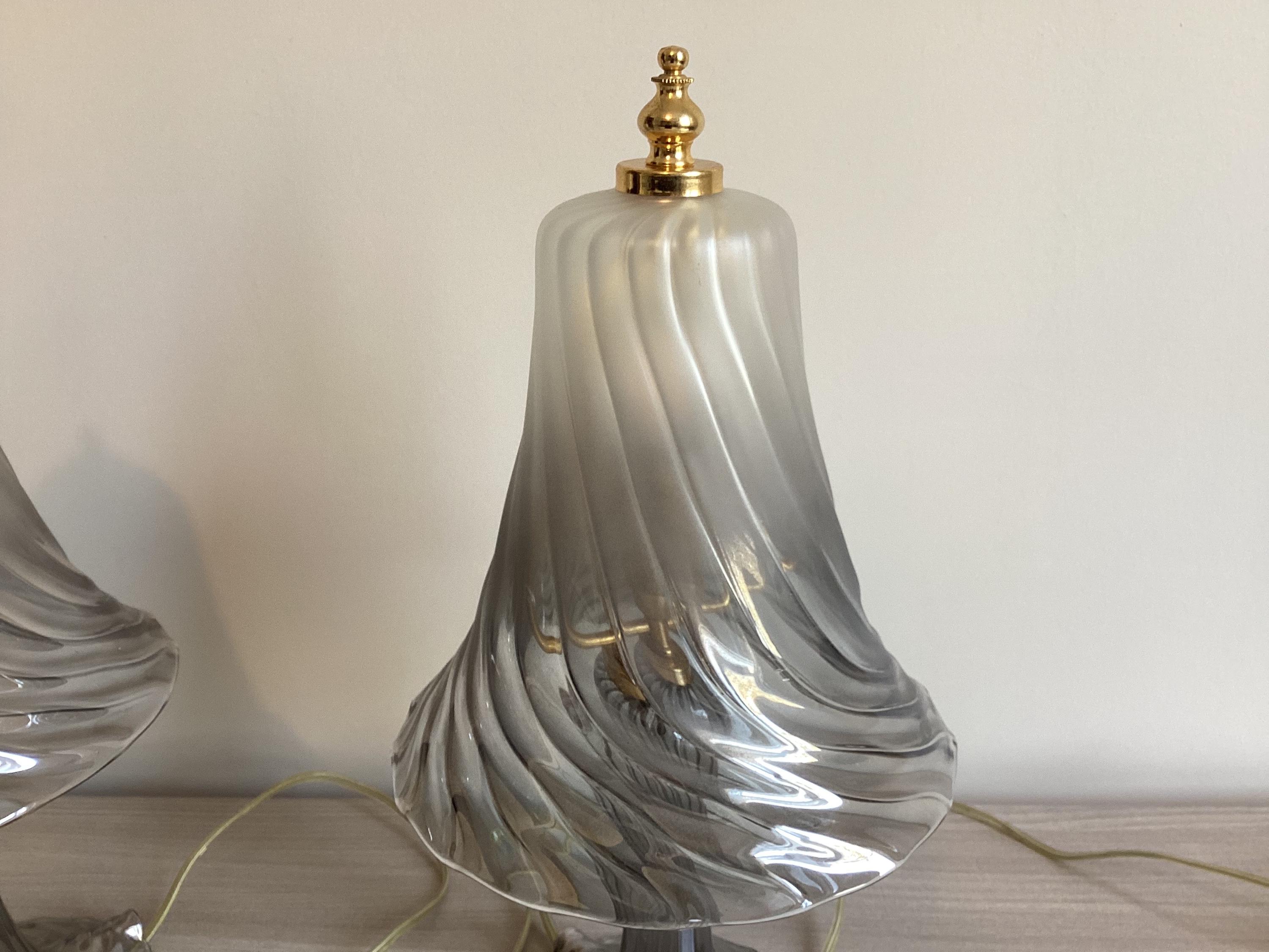 Vintage Murano Lamps | 1980s Venetian Glass Pair, Gradual Smoky Effect Italian Lighting — photo 8 of 9