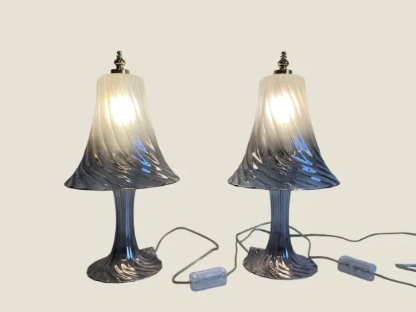 Vintage Murano Lamps | 1980s Venetian Glass Pair, Gradual Smoky Effect Italian Lighting