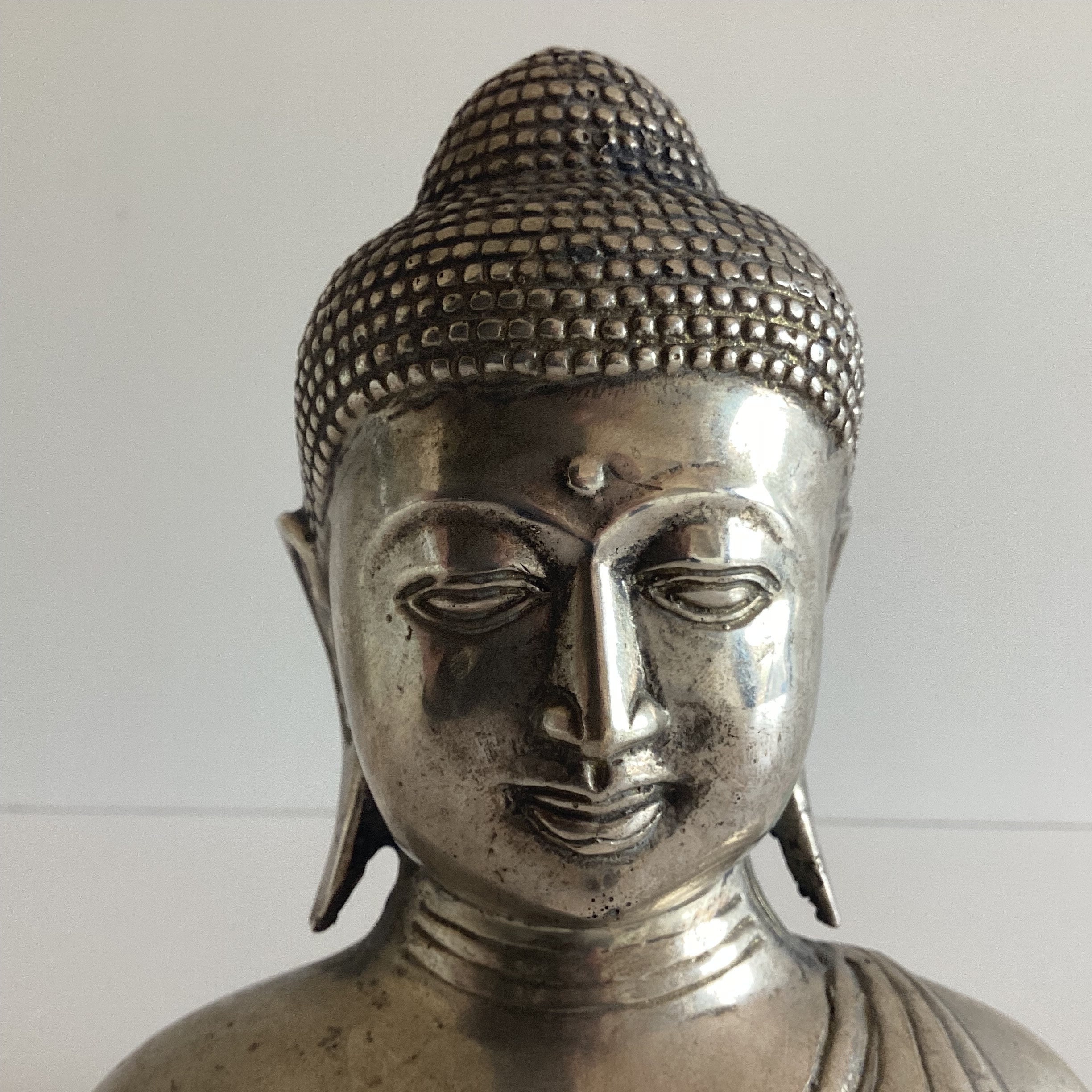 Vintage Bronze Sculpture | 1960s Balinese Buddha Bust, Rare White Bronze Casting — photo 4 of 8