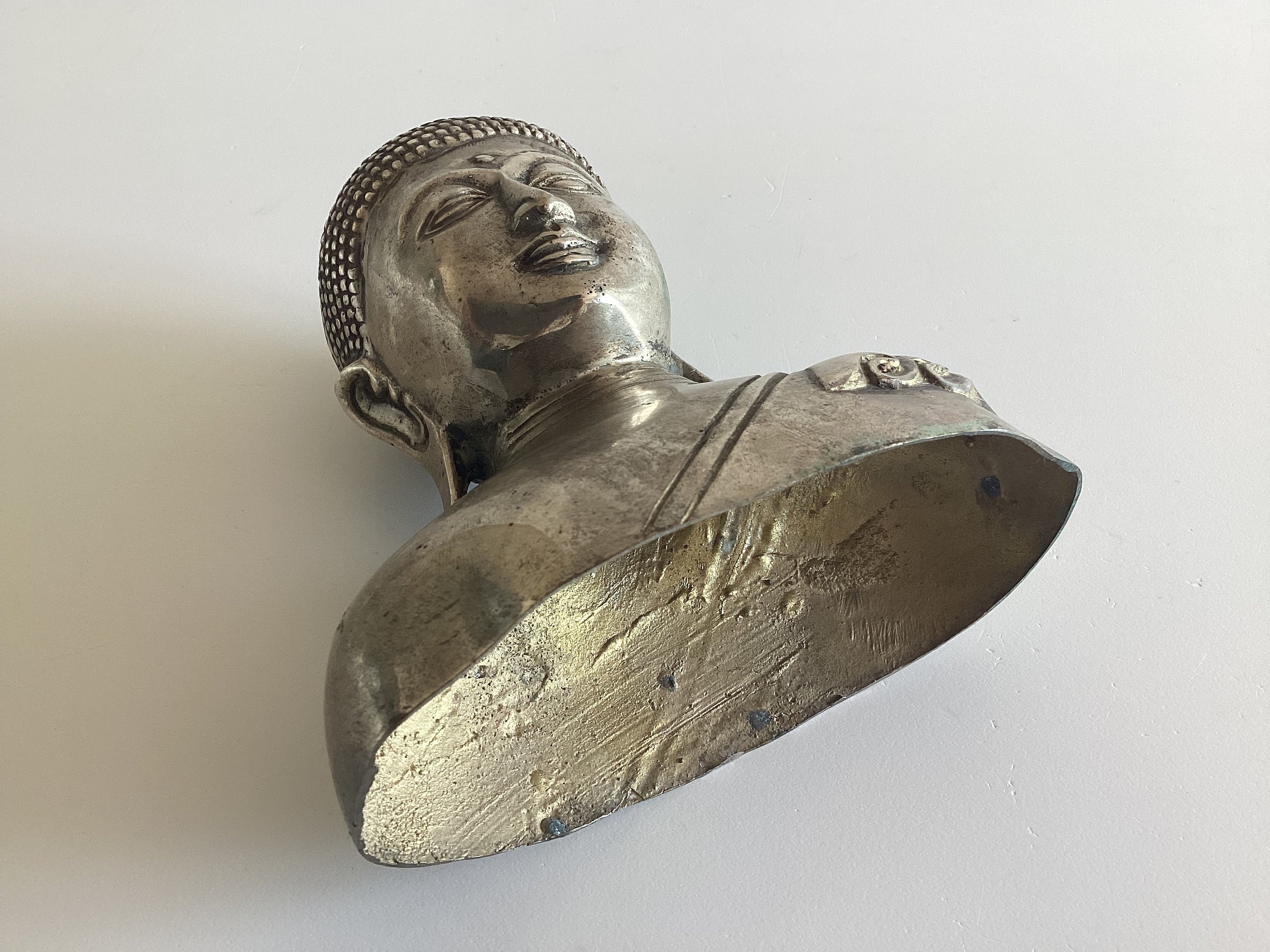 Vintage Bronze Sculpture | 1960s Balinese Buddha Bust, Rare White Bronze Casting — photo 8 of 8